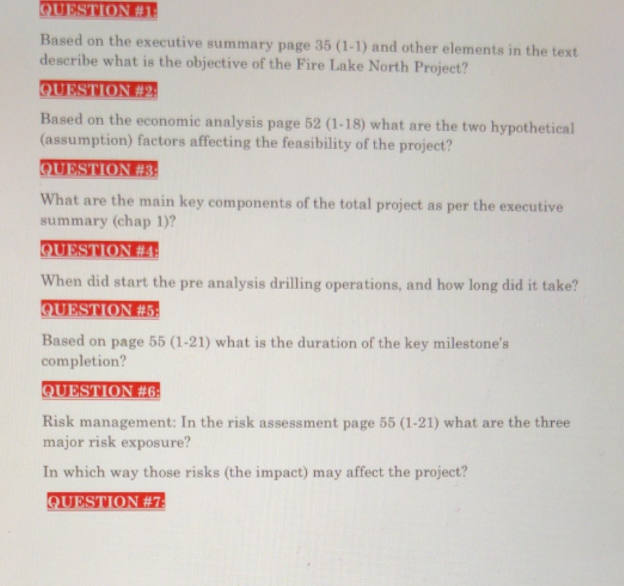 fire lake north project QUESTION #1 Based on the