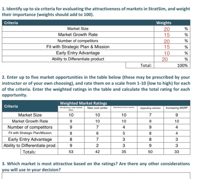 Question 3. 1. Identify up to six criteria for