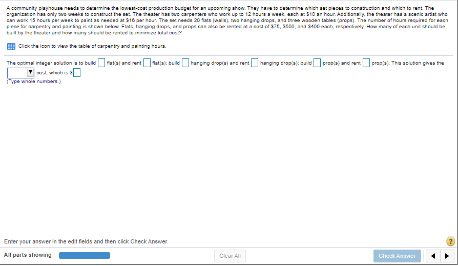 A community playhouse needs to determine