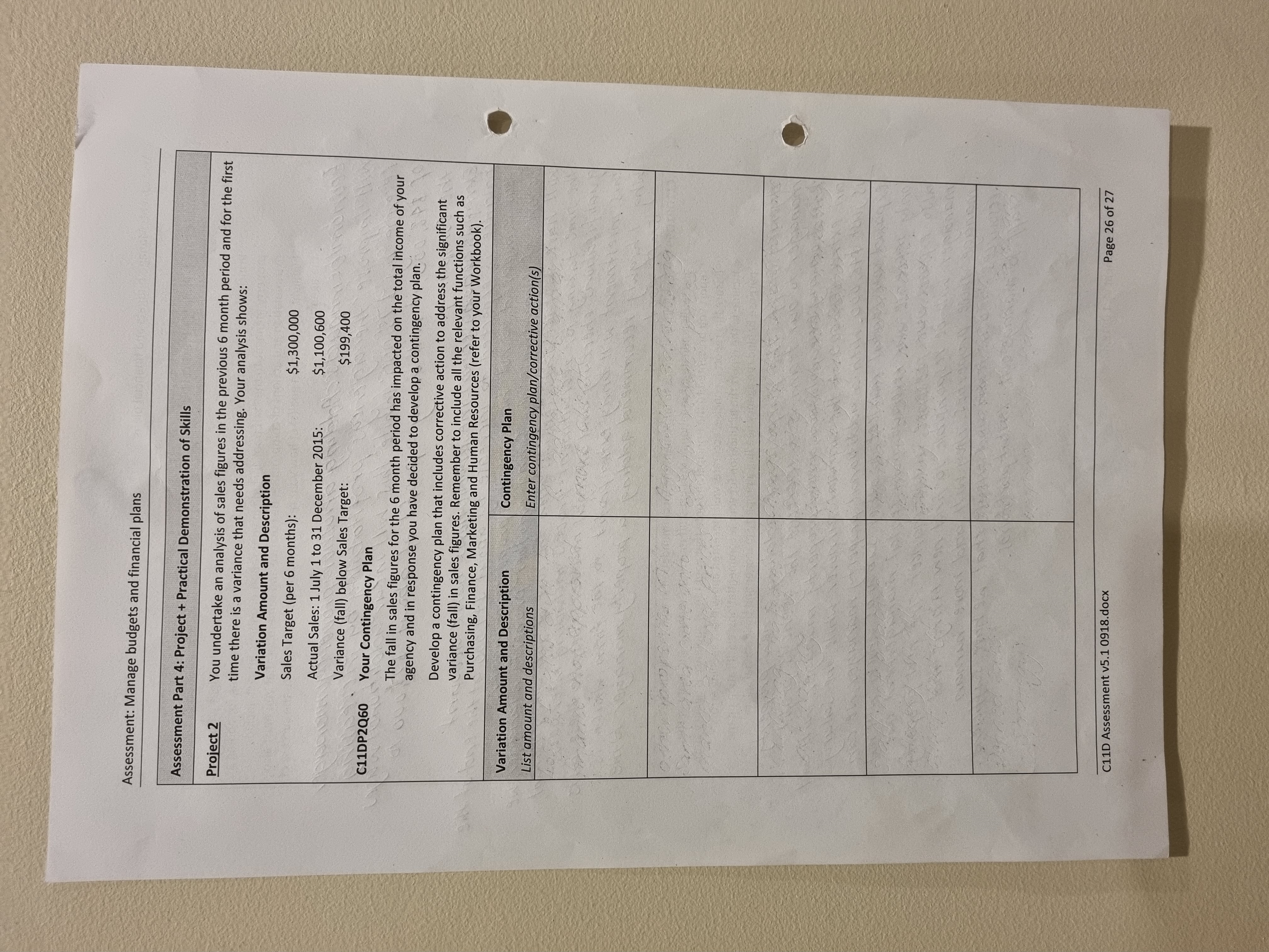 Assessment: Manage budgets and financial plans