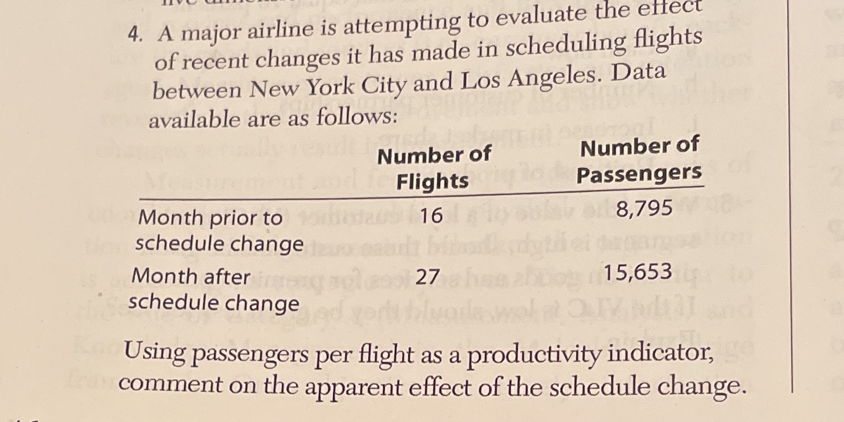 4. A major airline is attempting to evaluate the
