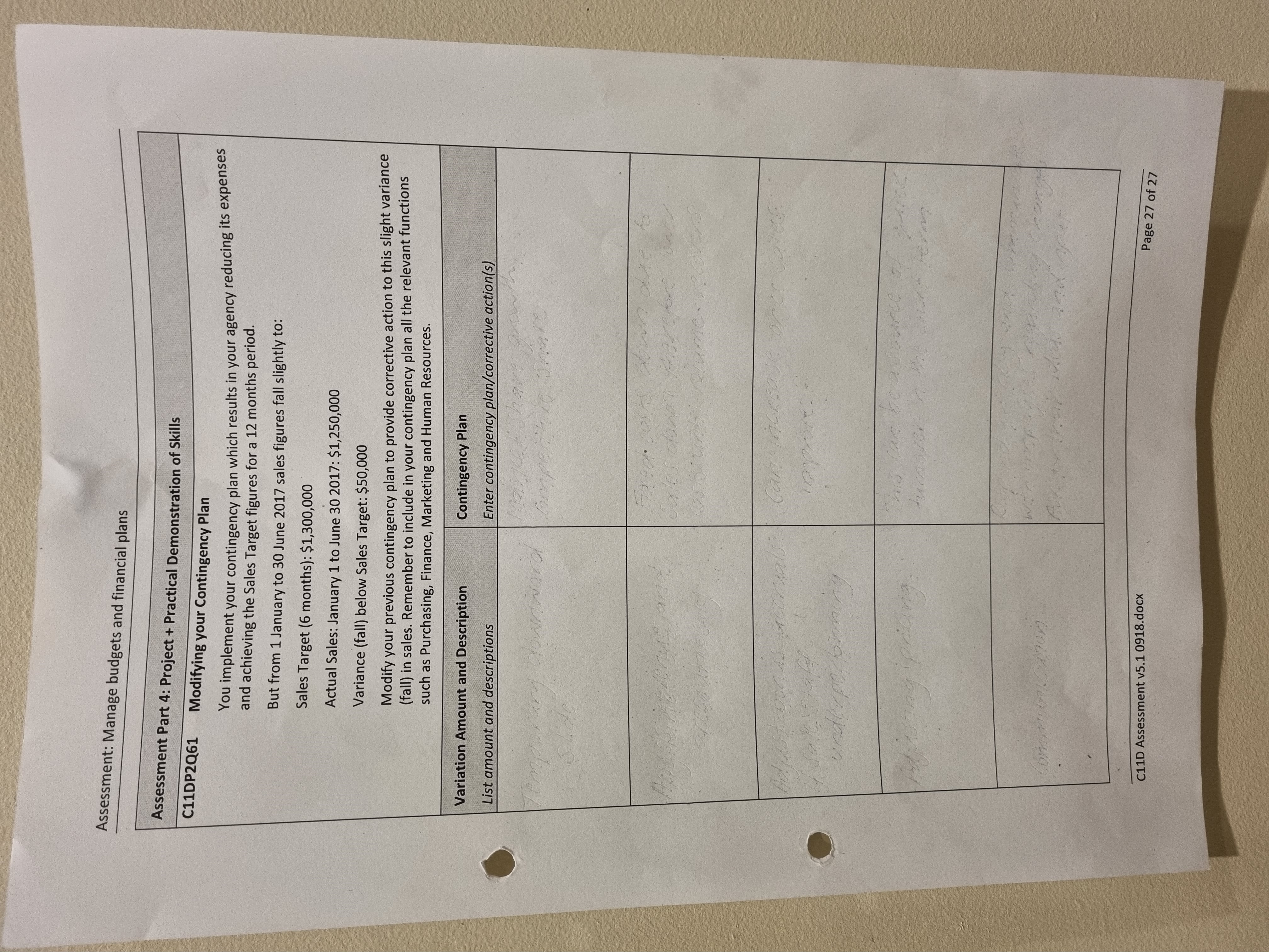 Assessment: Manage budgets and financial plans