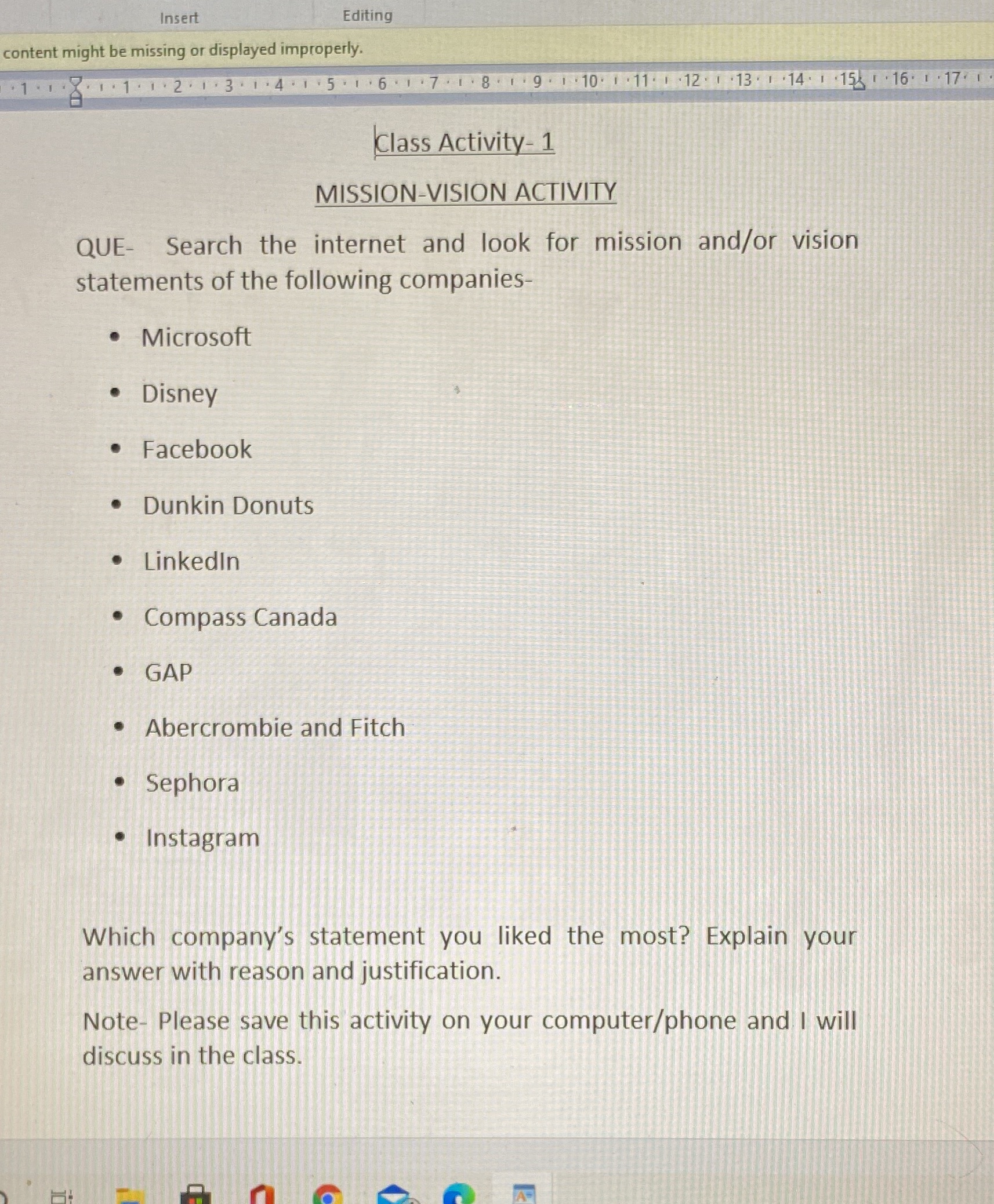 Insert Editing content might be missing or