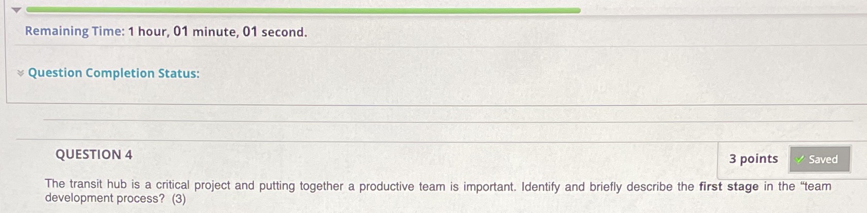Remaining Time: 1 hour, 01 minute, 01 second.
