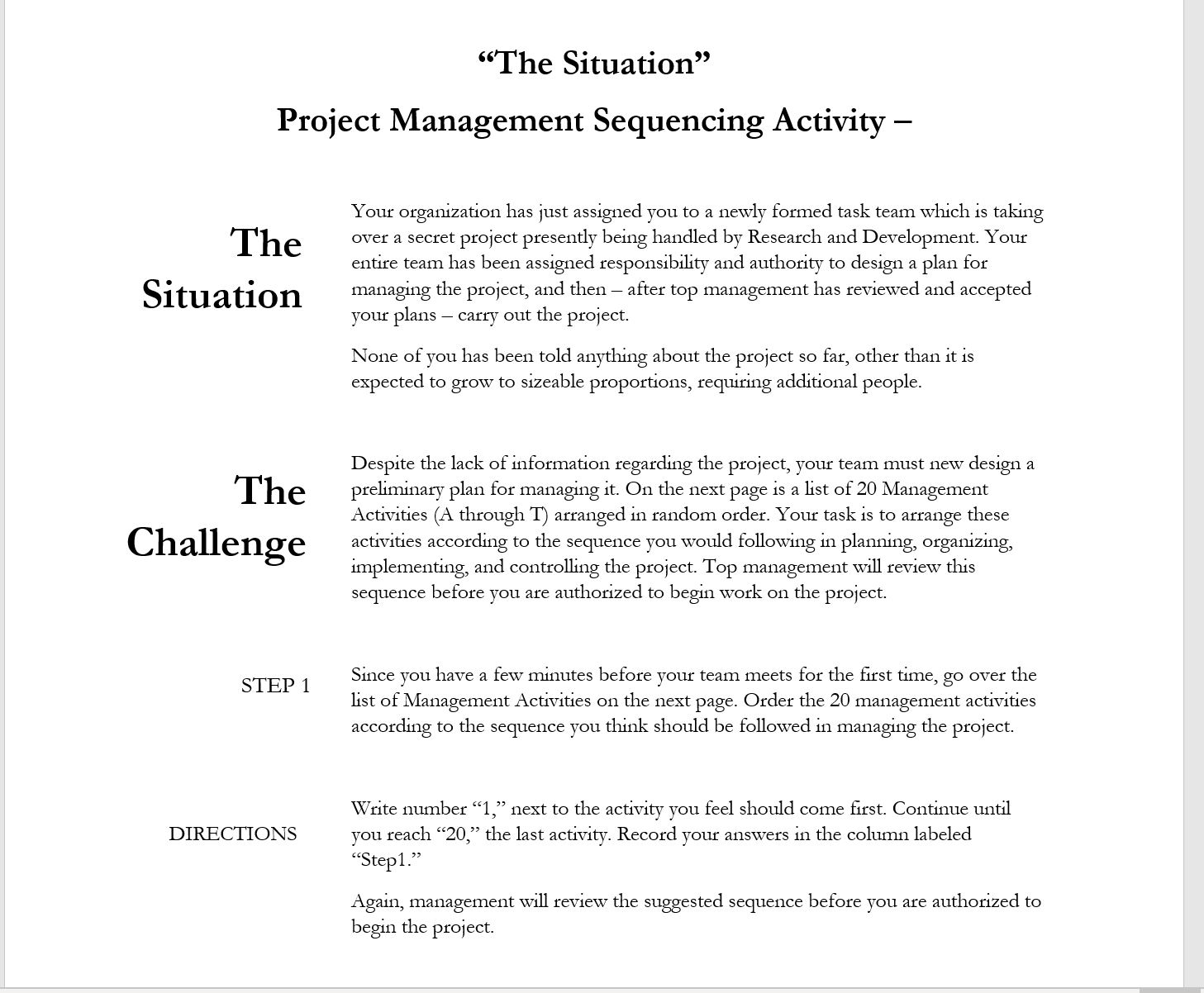 Help Project management \"The Situation\" Project