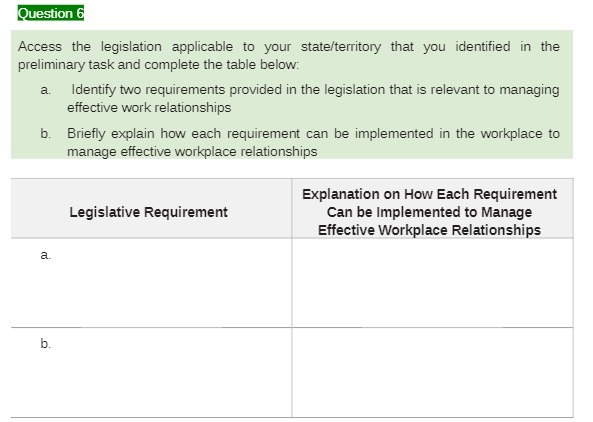 Question 6 Access the legislation applicable to