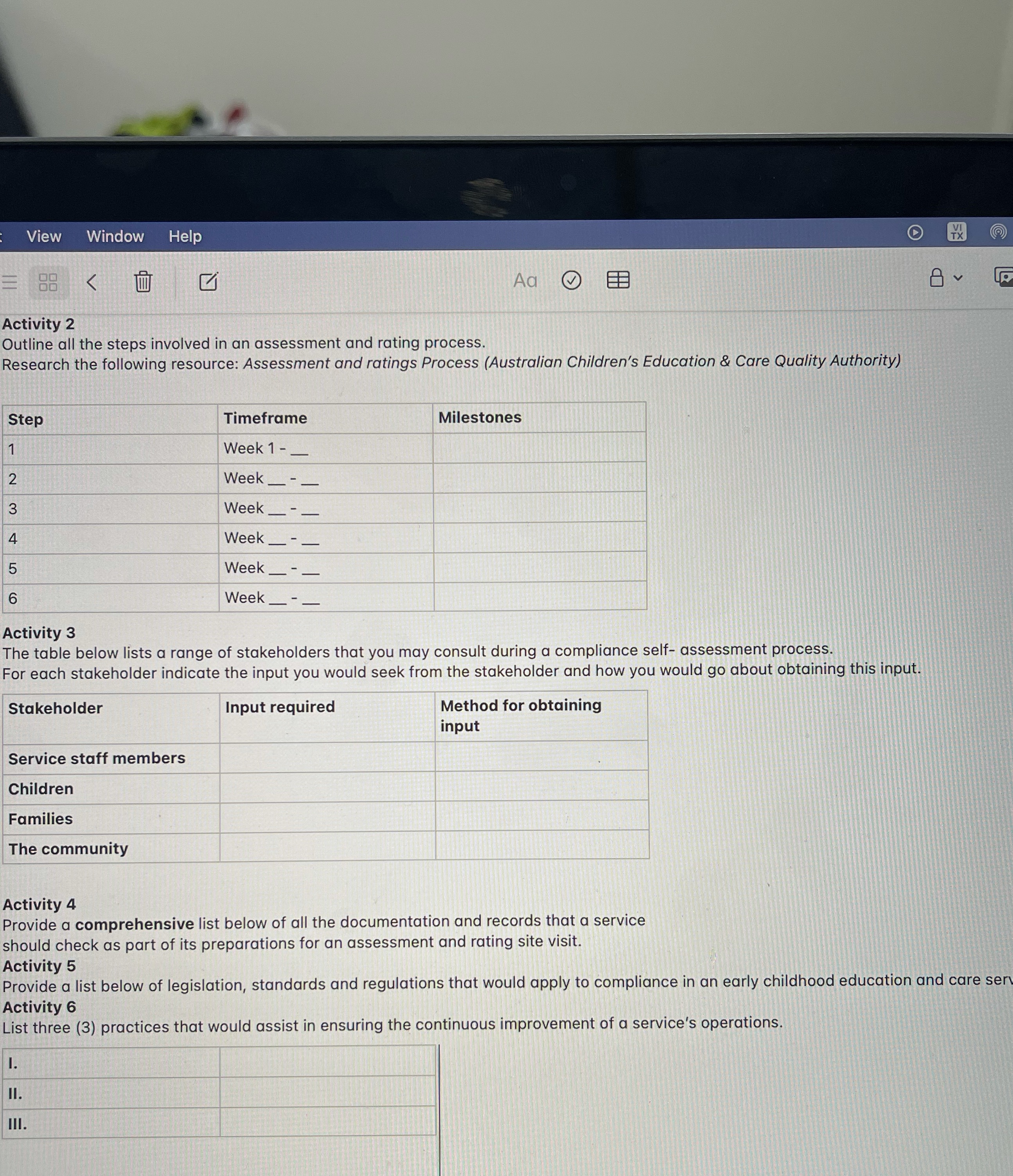 Activity 1: When a service has been through the