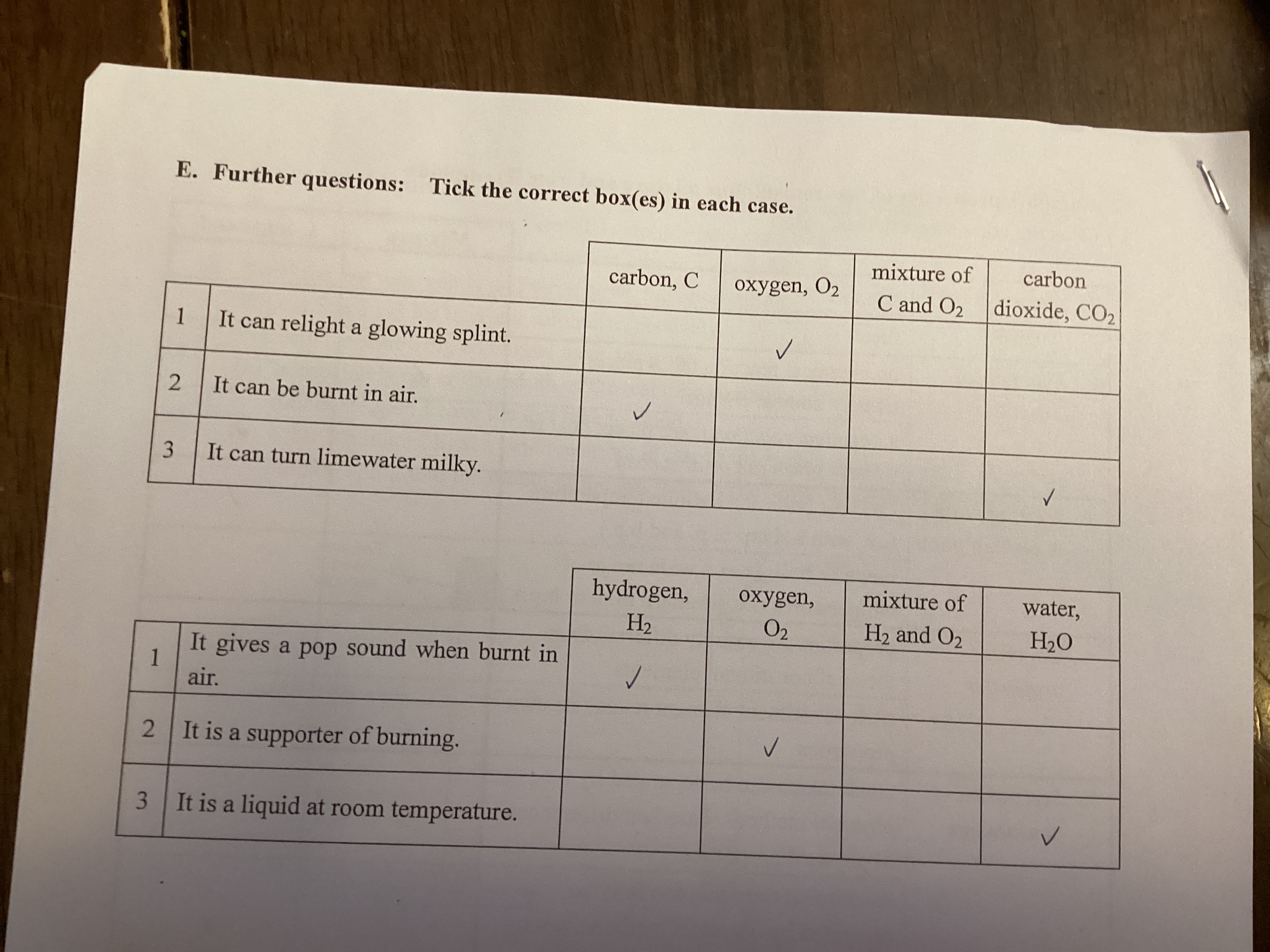 Do E. Further questions: Tick the correct box(es)