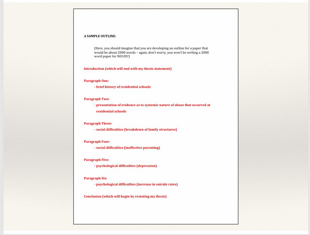 NO105 Thesis / Outline Assignment NAME: STUDENT