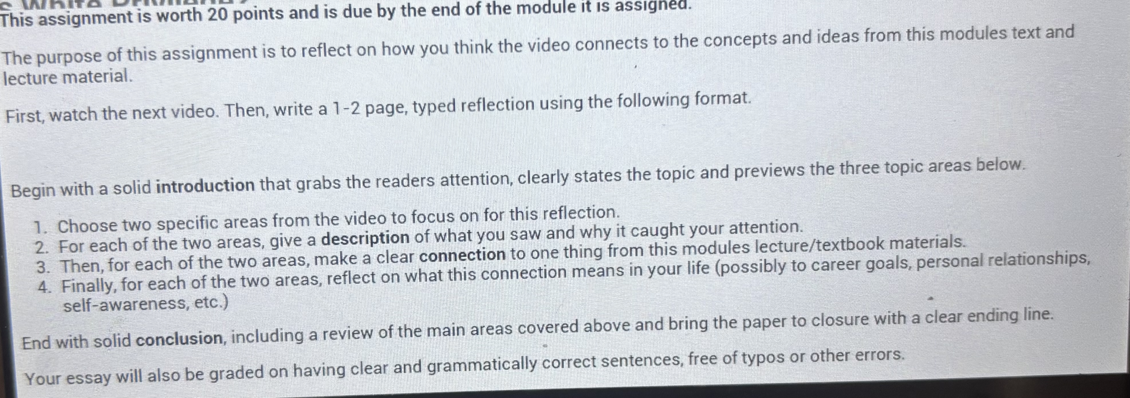 This assignment is worth 20 points and is due by