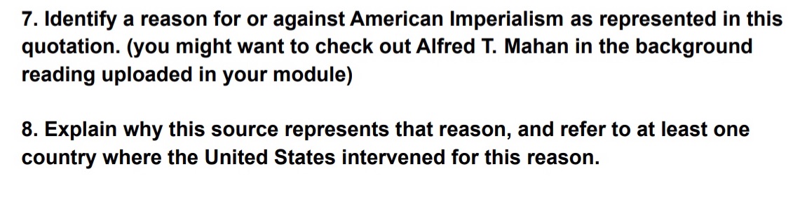 Here are five sources and TEN questions: American