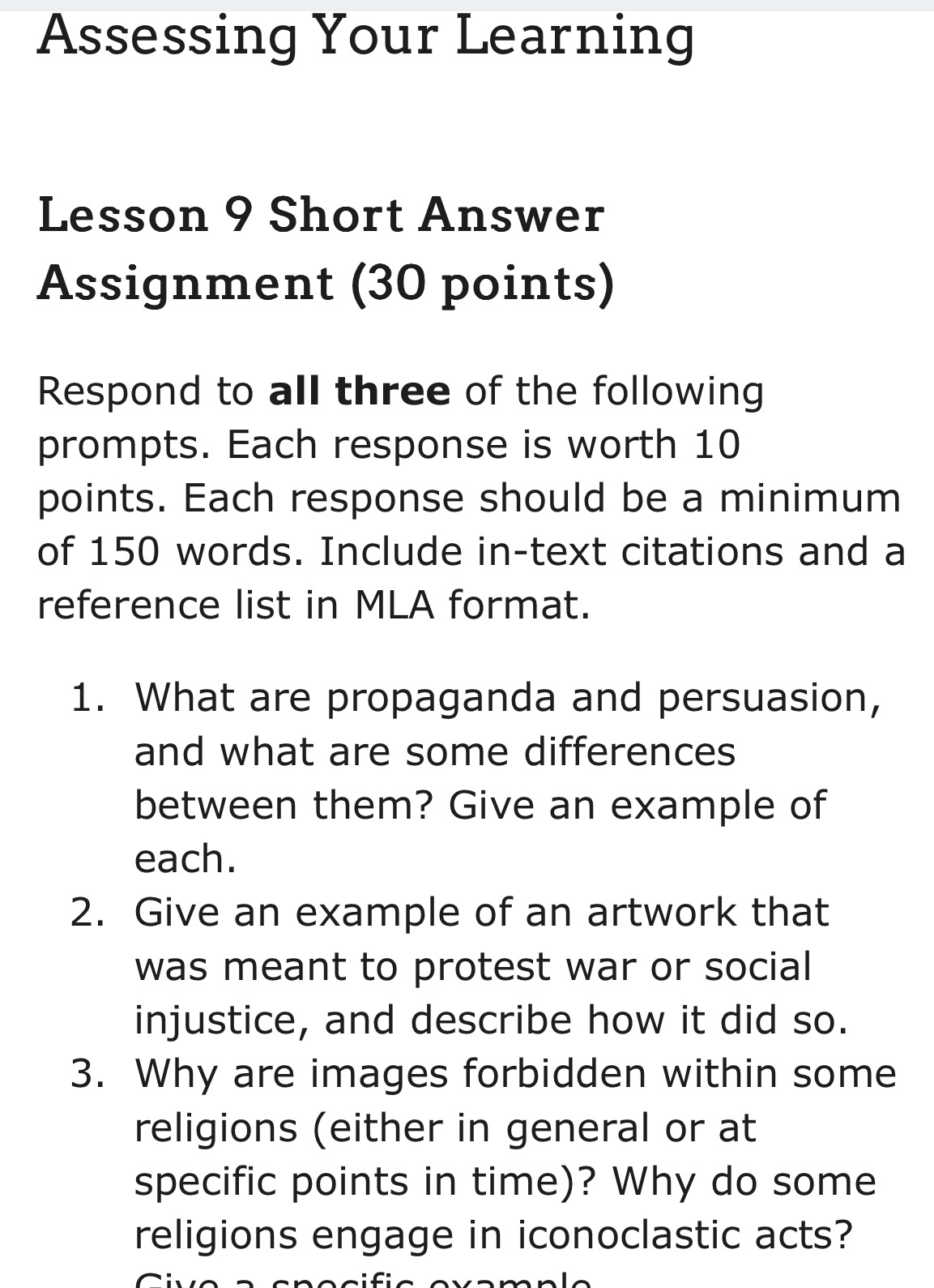 Assessing Your Learning Lesson 9 Short Answer