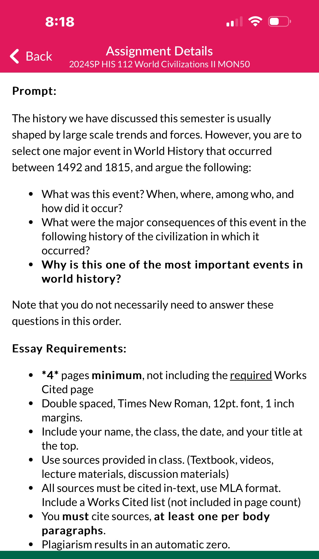 World History assignment ! 8:18 1] ":