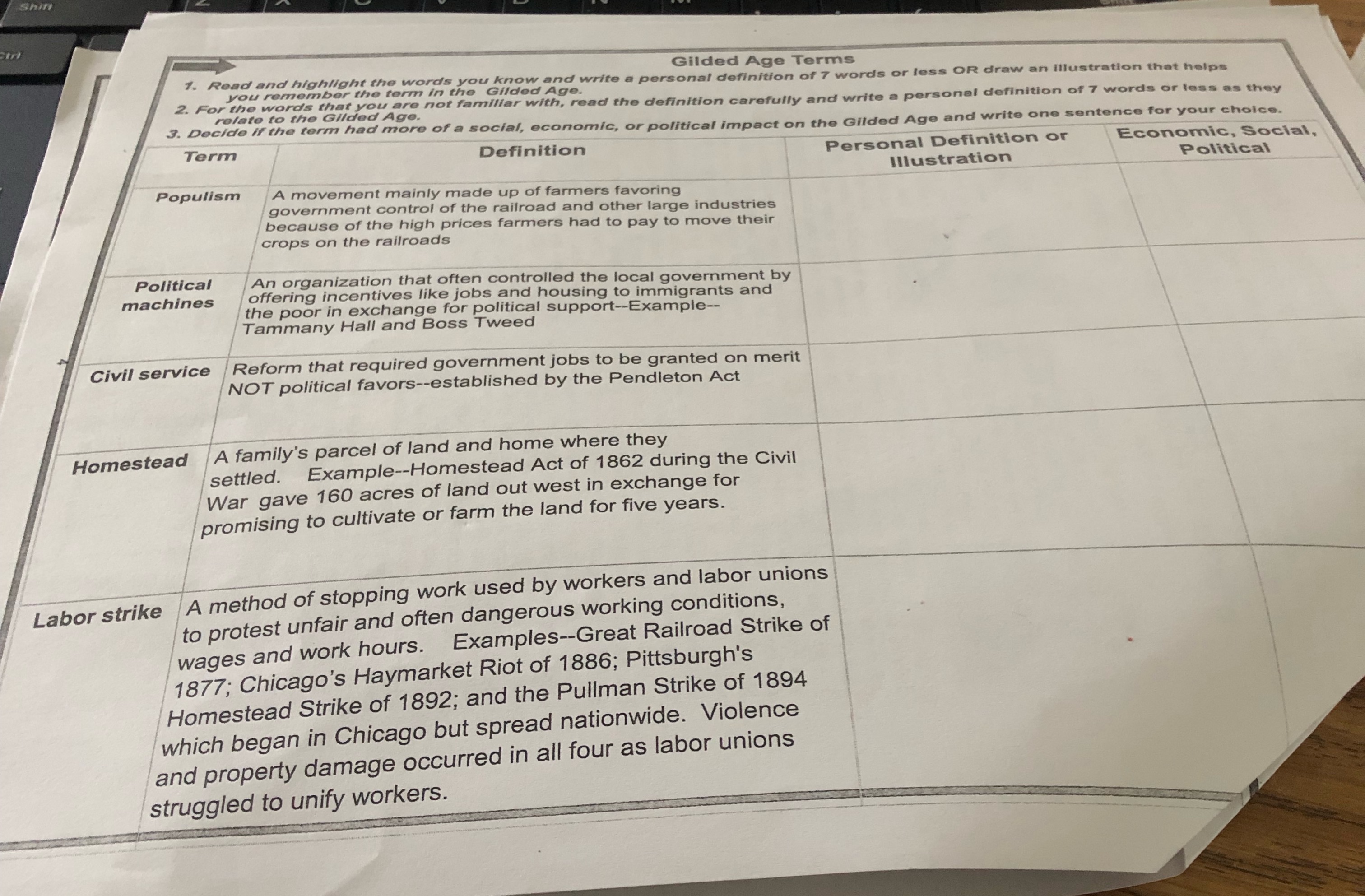 Answer Shift Gilded Age Terms 1. Read and