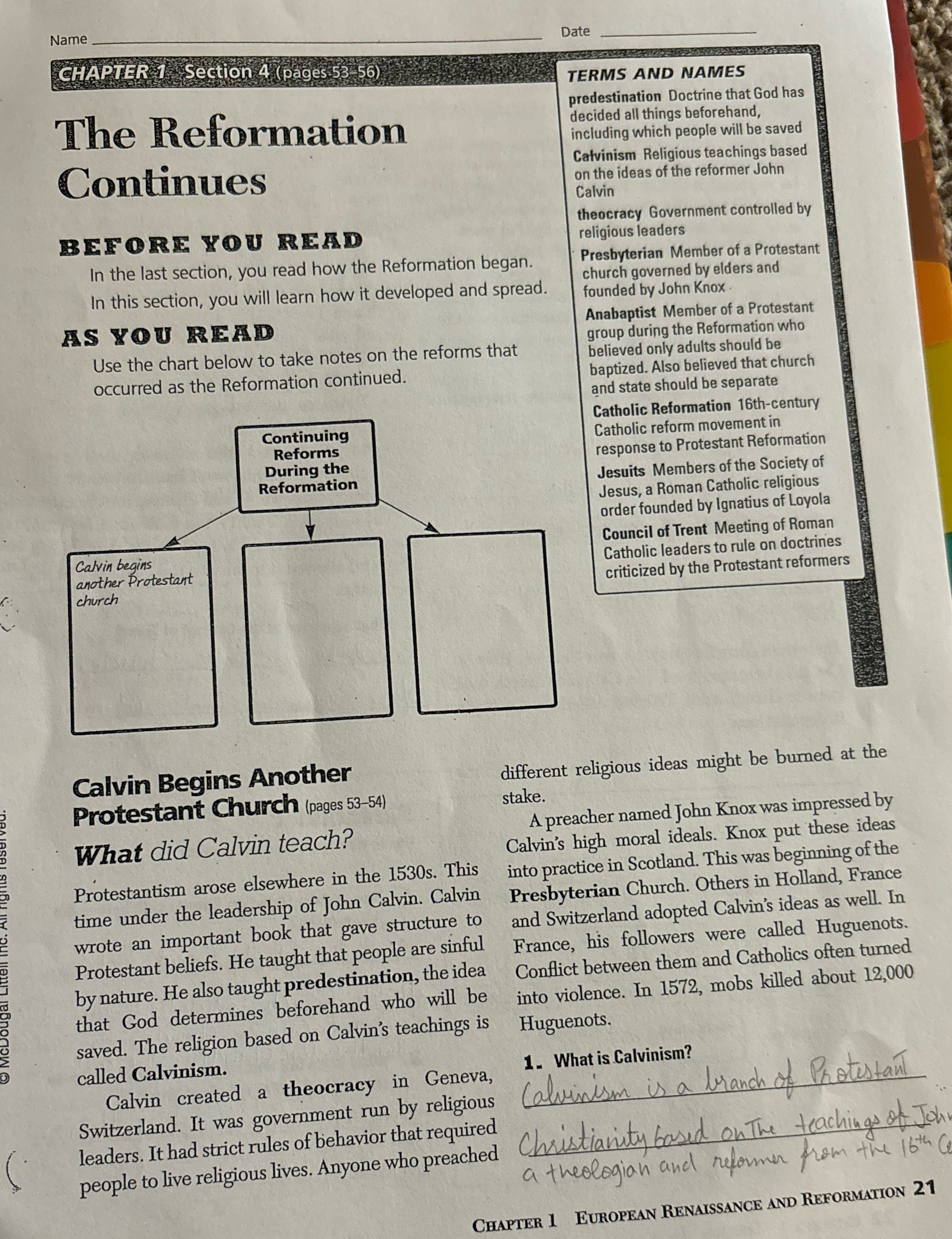 Name Date CHAPTER 1. Section 4 ( pages 53 TERMS