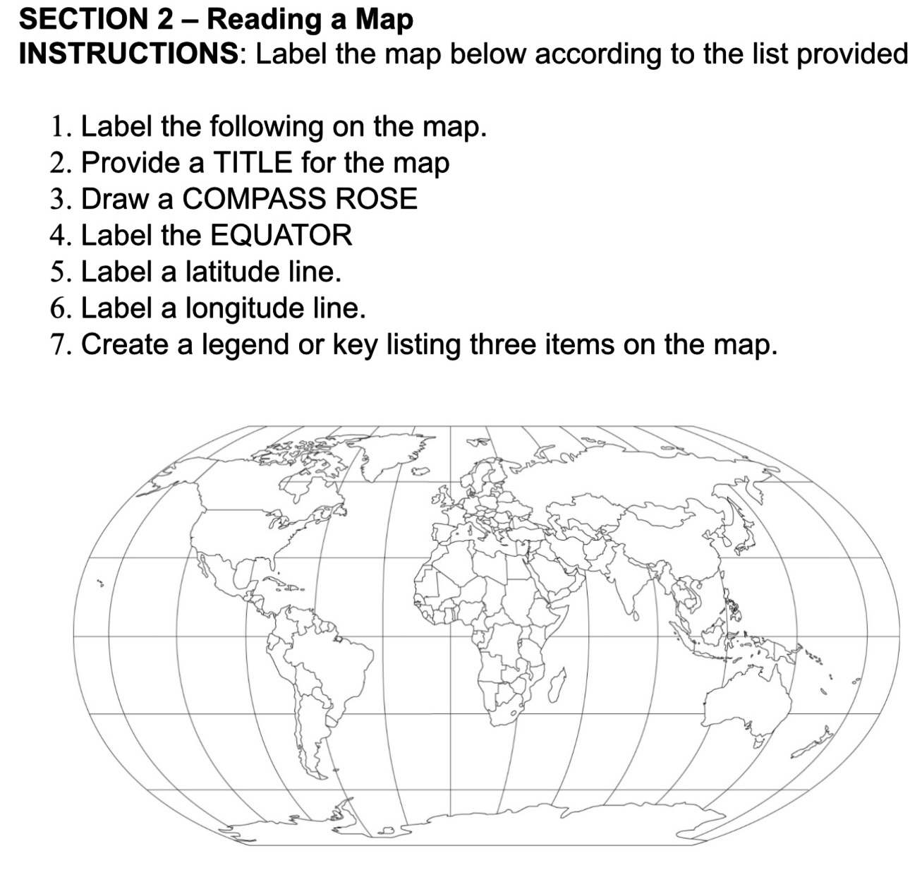 SECTION 2 - Reading a Map INSTRUCTIONS: Label the