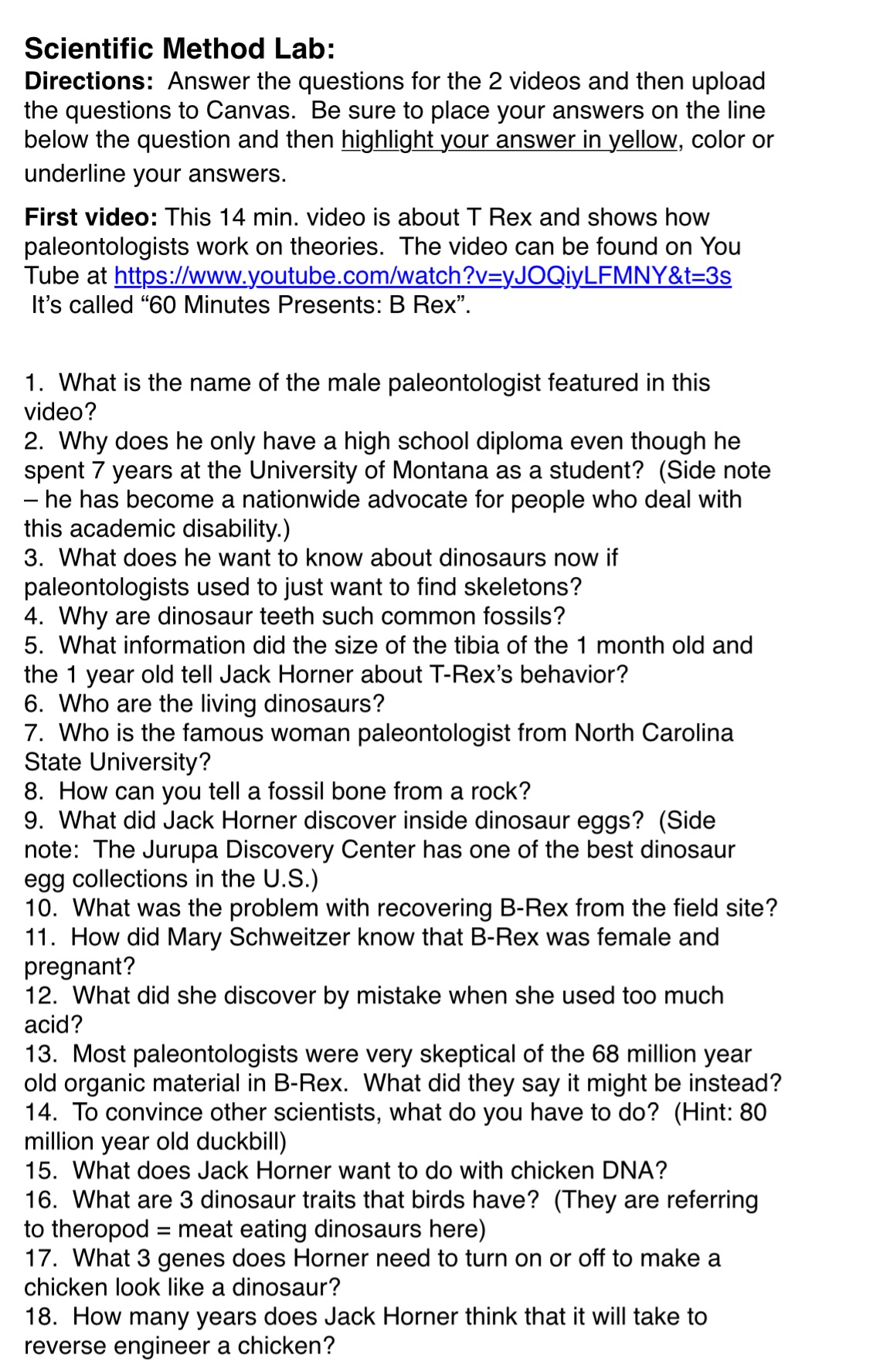 Scientific Method Lab: Directions: Answer the