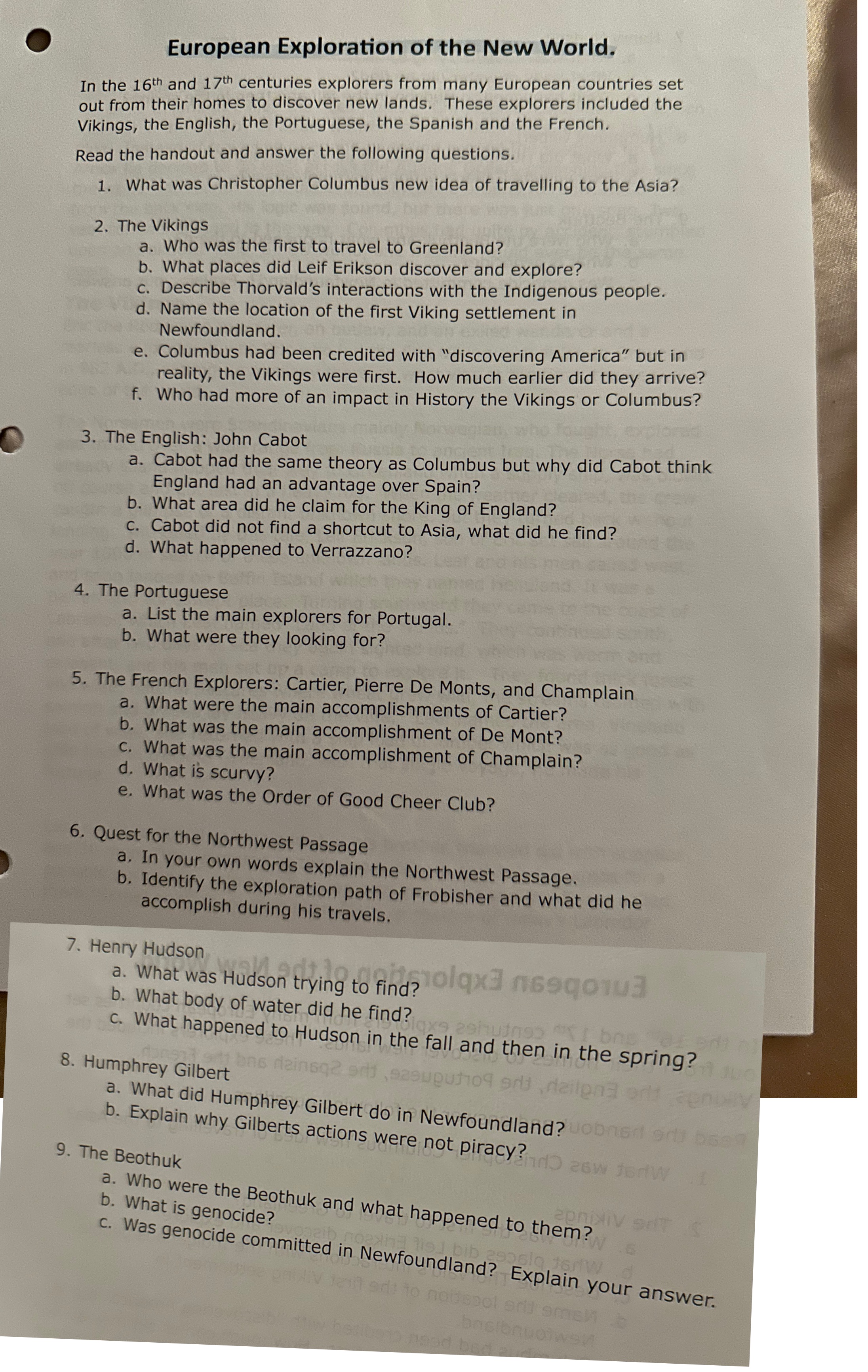 *Answer the following questions that are in the