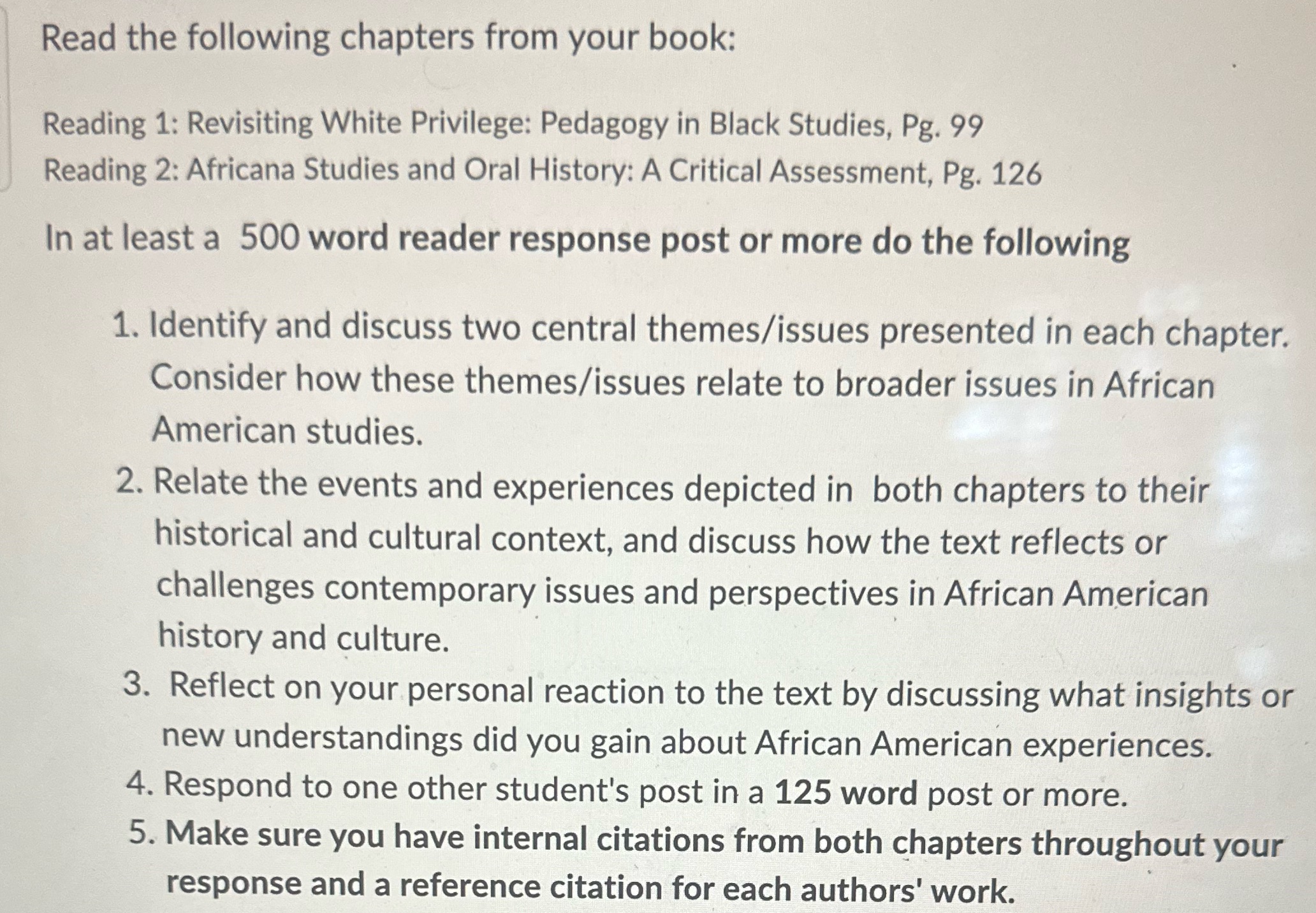 % Read the following chapters from your book: