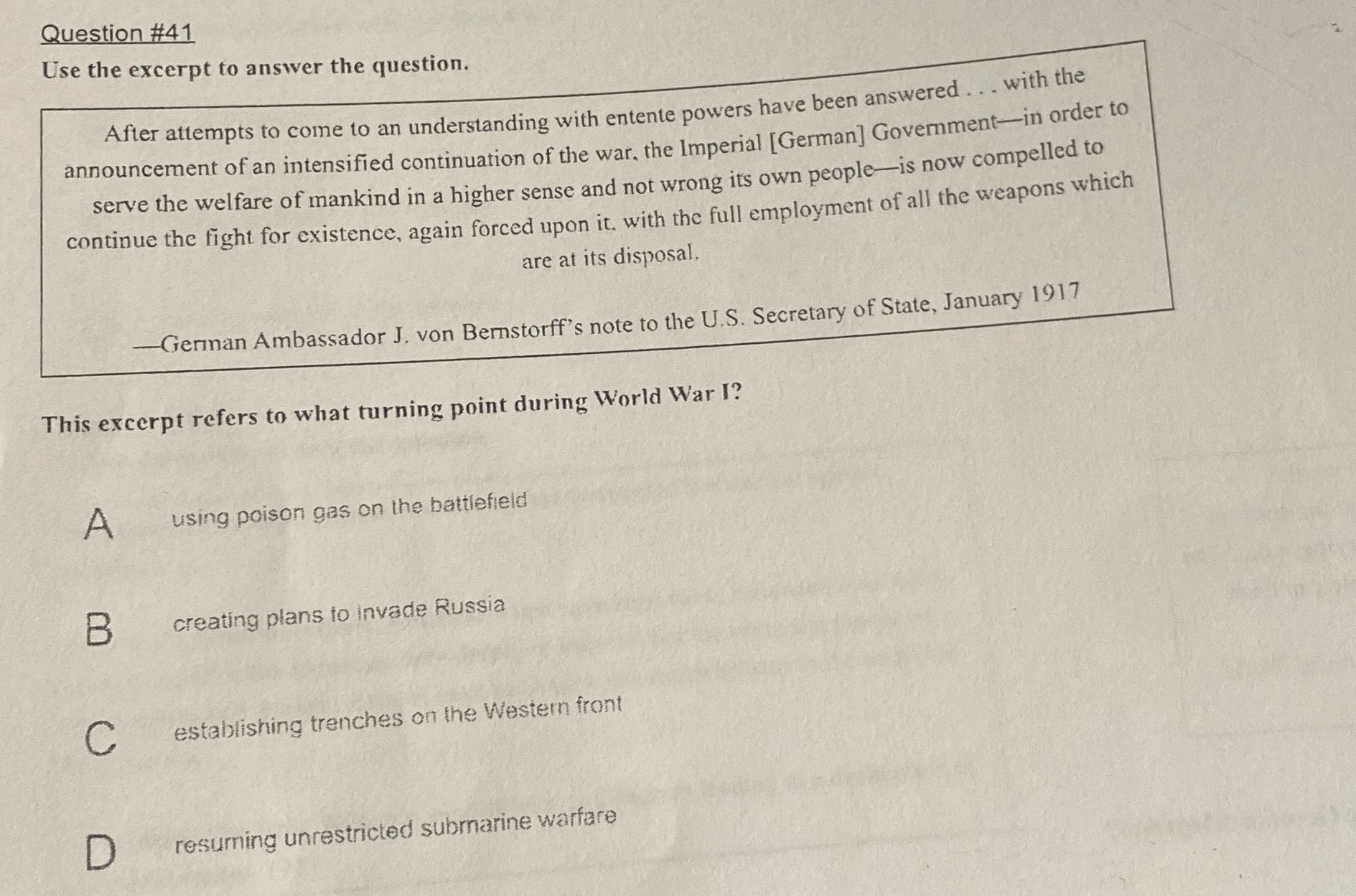 Question #41 Use the excerpt to answer the