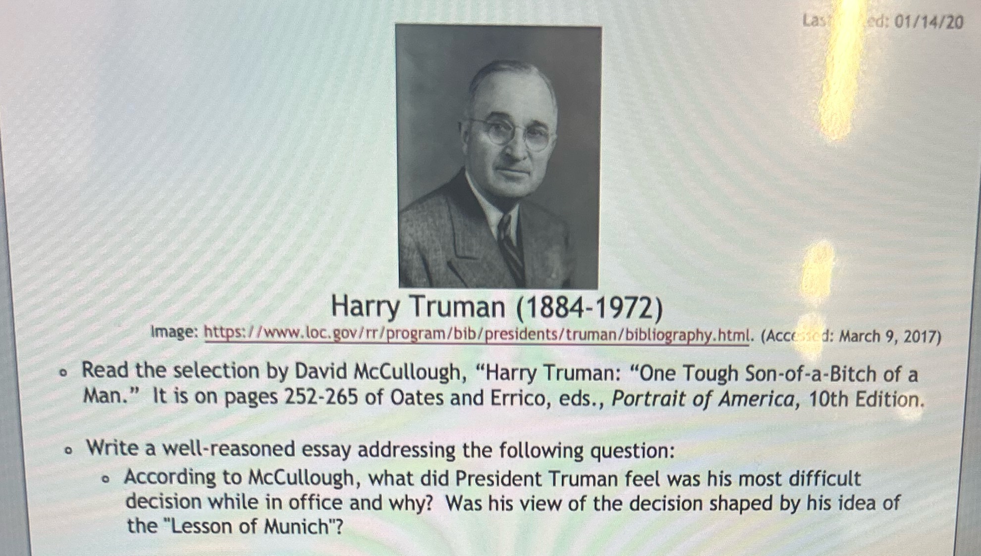 Last Red: 01/14/20 Harry Truman (1884-1972)