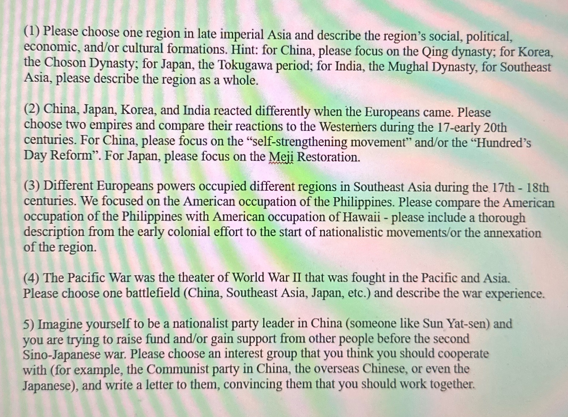 Answer all 5 questions please (1) Pleae choose