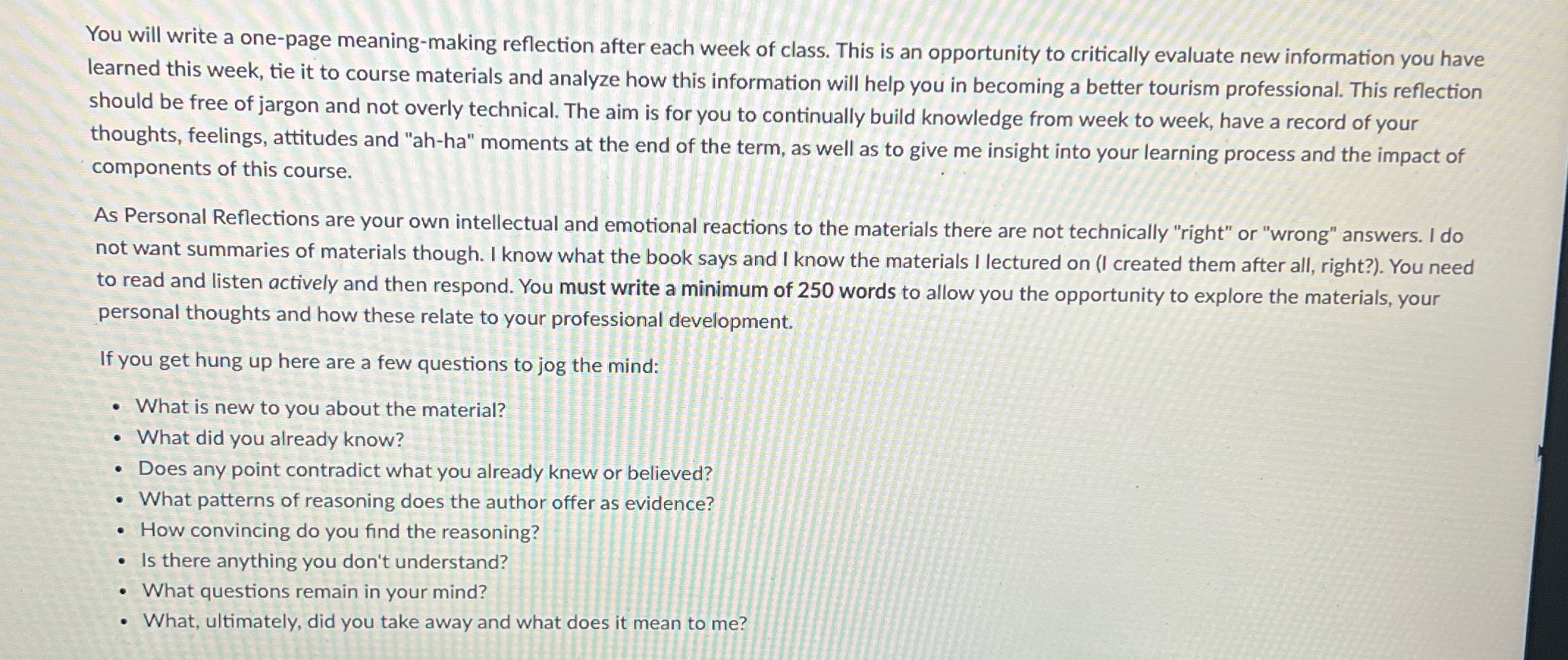 You will write a one- page meaning-making