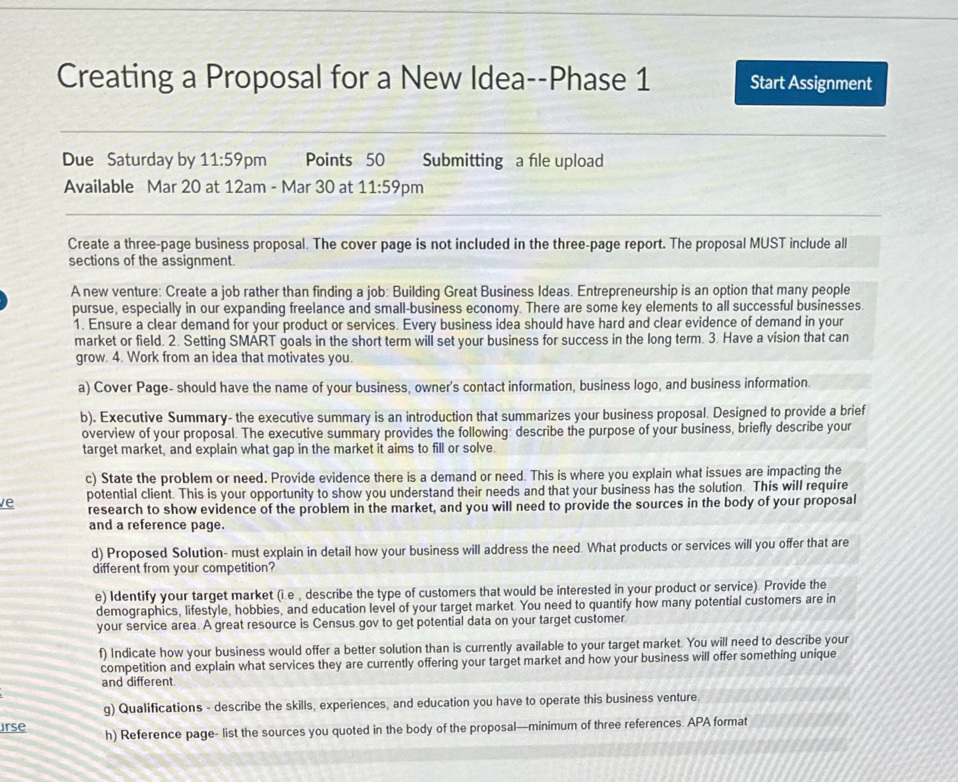 Creating a Proposal for a New Idea--Phase 1 Start