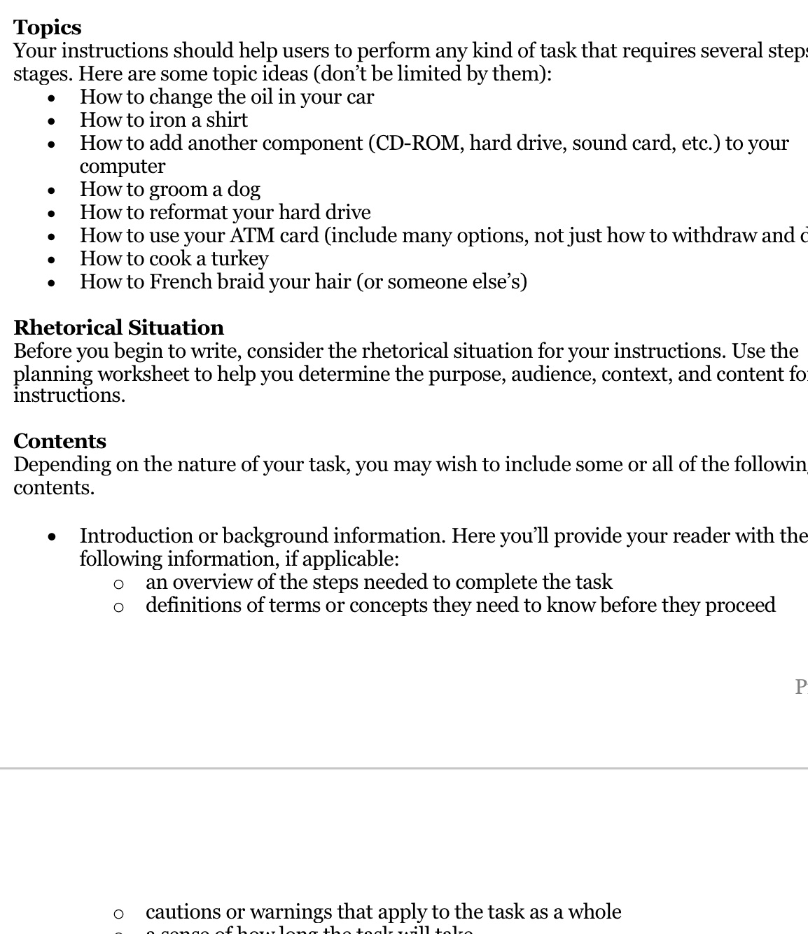 Topics Your instructions should help users to