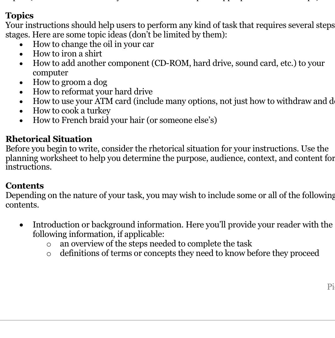 a Topics Your instructions should help users to