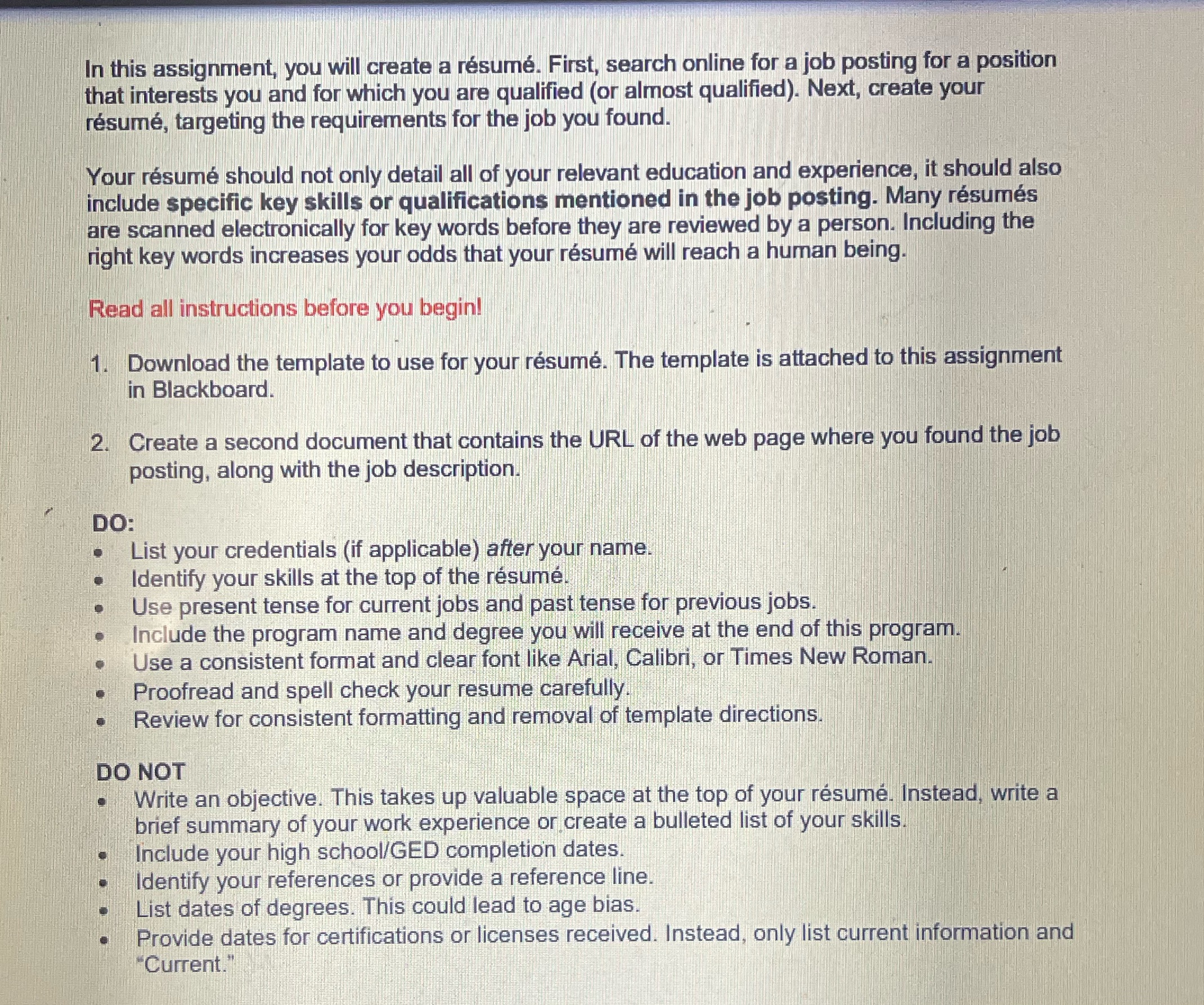 In this assignment, you will create a resume.