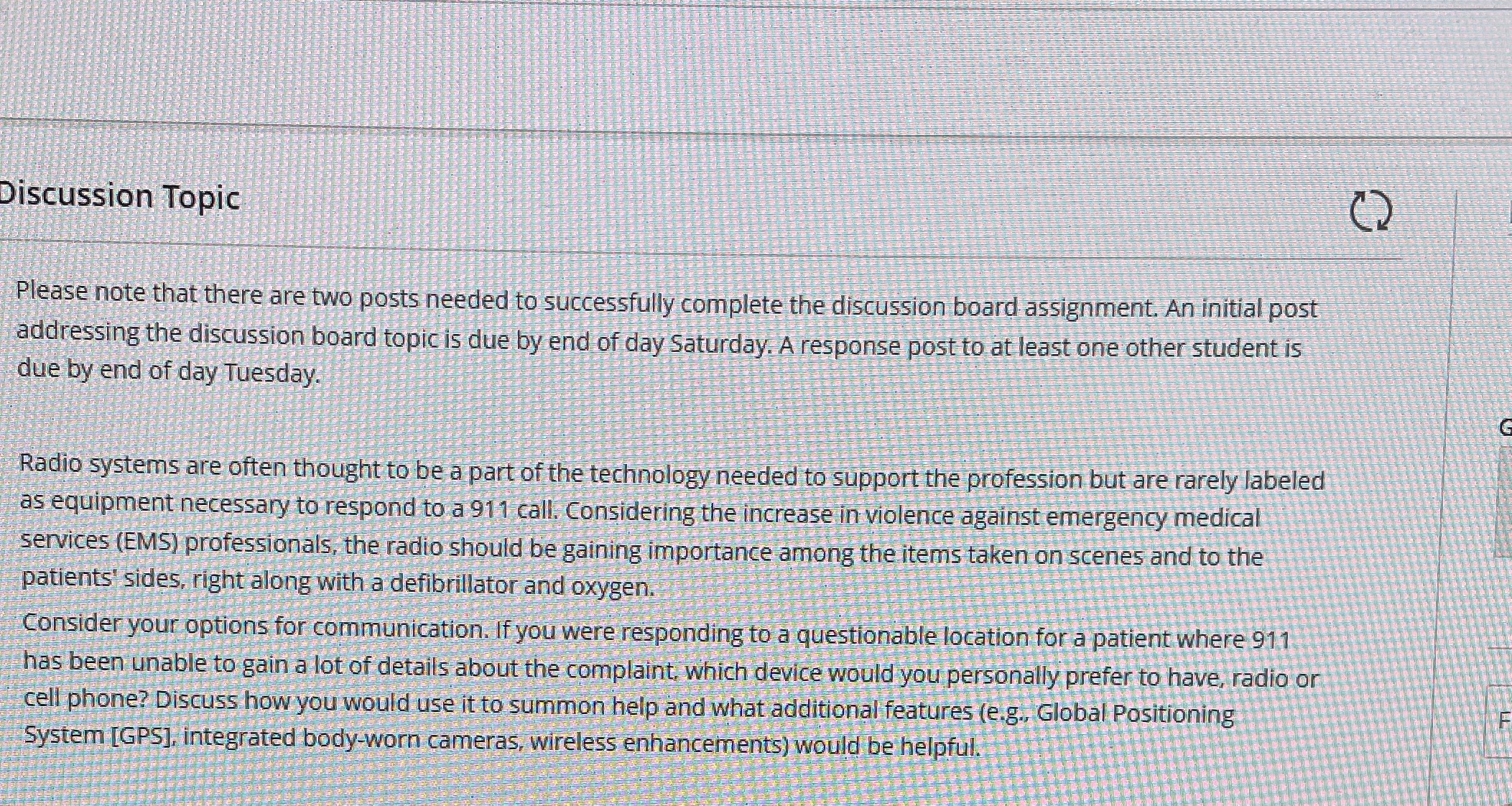 Discussion Topic Please note that there are two