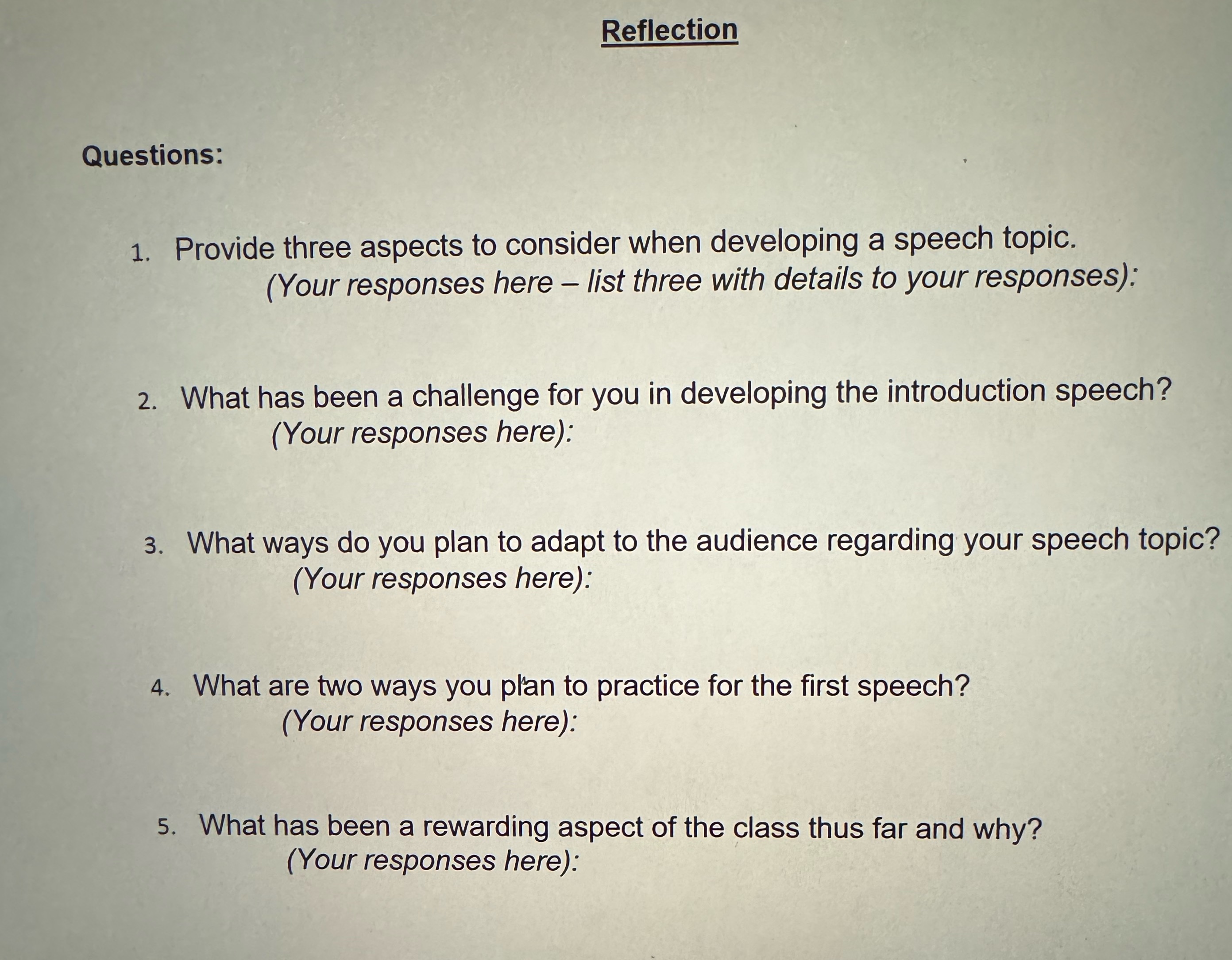 Reflection Questions: 1. Provide three aspects to