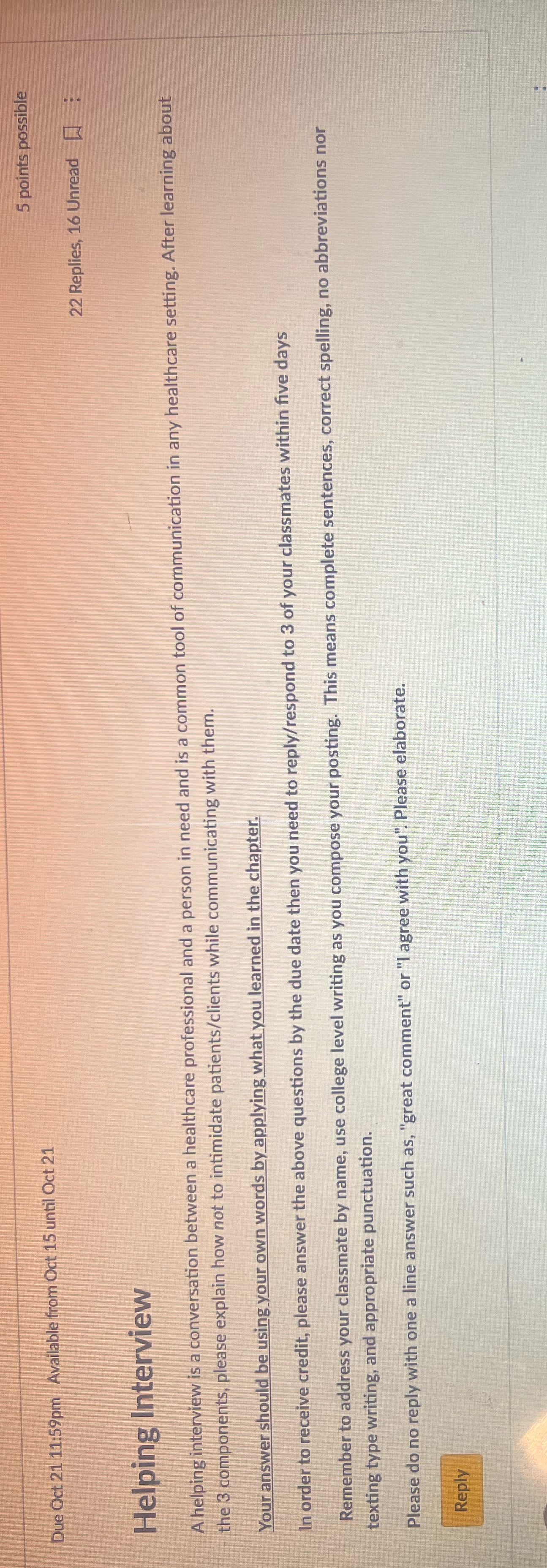 Due Oct 21 11:59pm Available from Oct 15 until