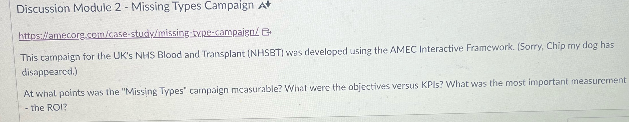 Discussion Module 2 - Missing Types Campaign At