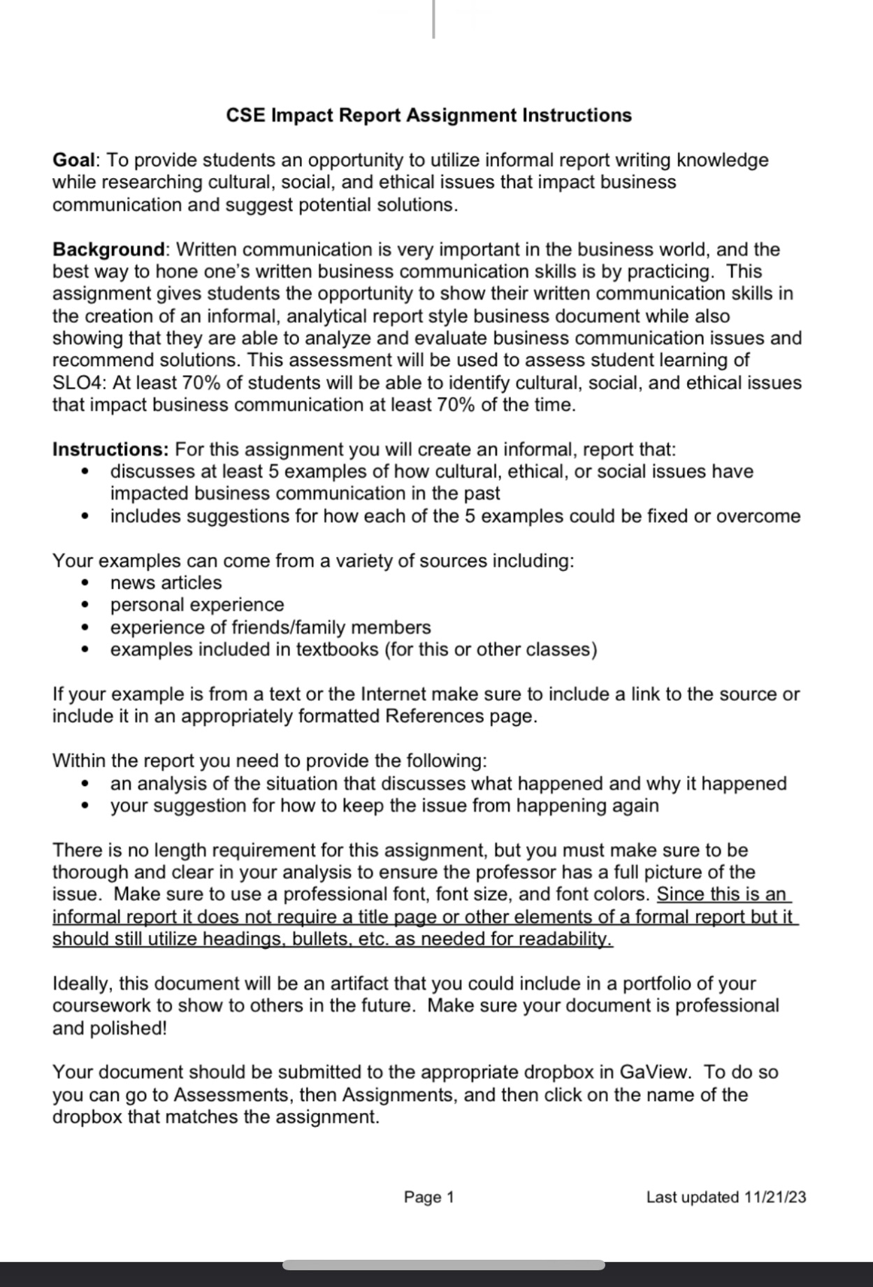 CSE Impact Report Assignment Instructions Goal: