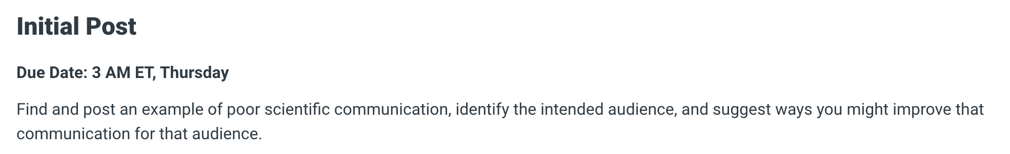 Initial Post Due Date: 3 AM ET, Thursday Find and