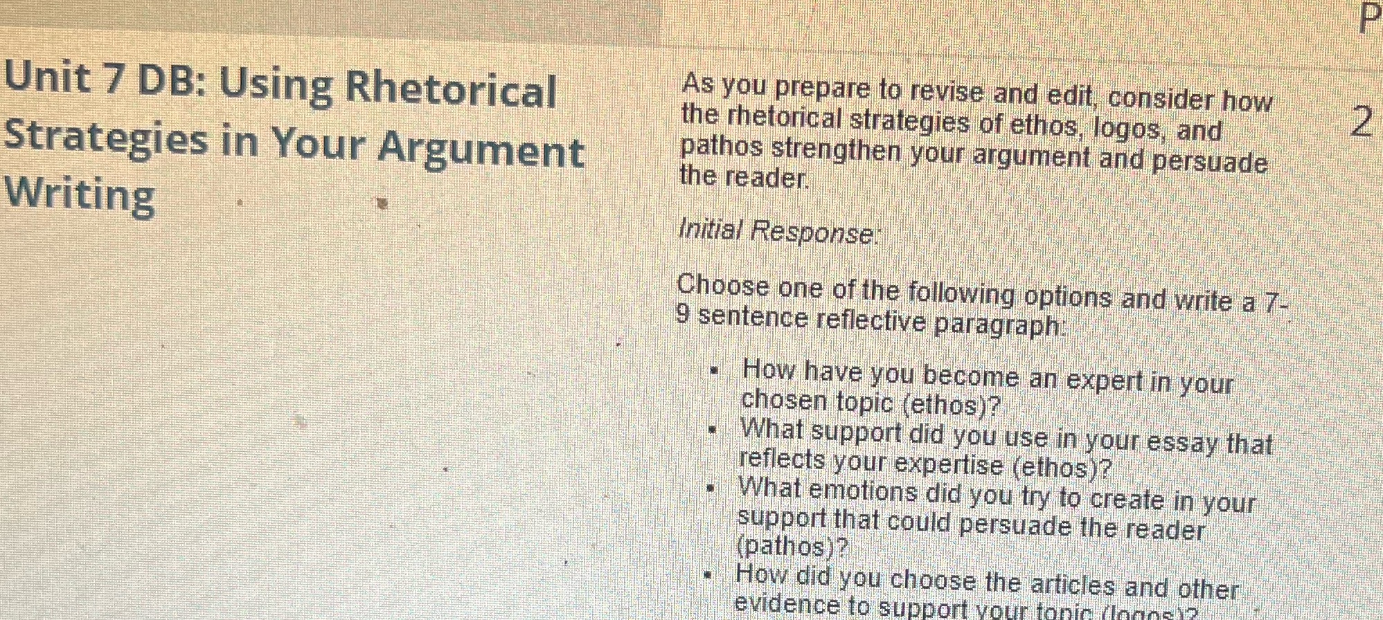 Unit 7 DB: Using Rhetorical As you prepare to