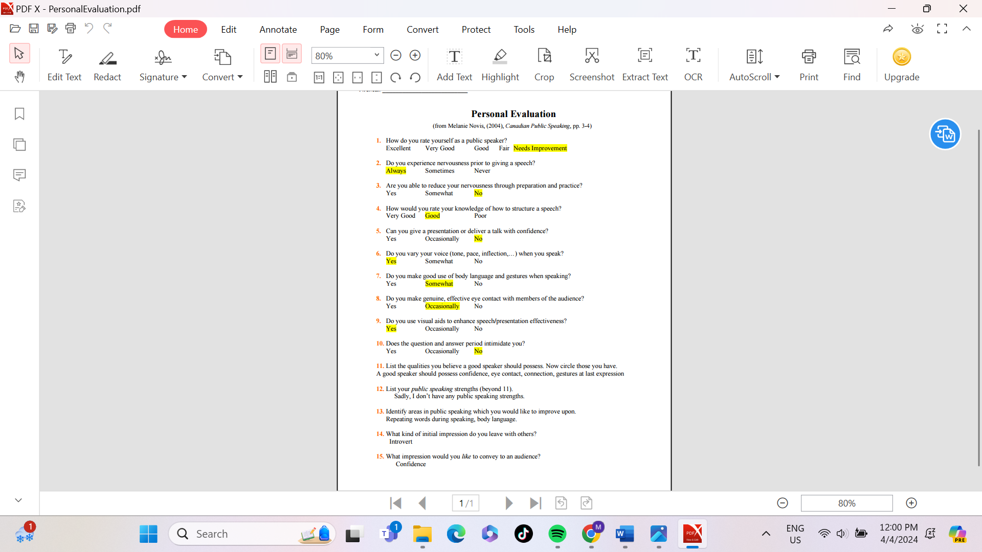 How did your Ten-Minute Speech go? Reference