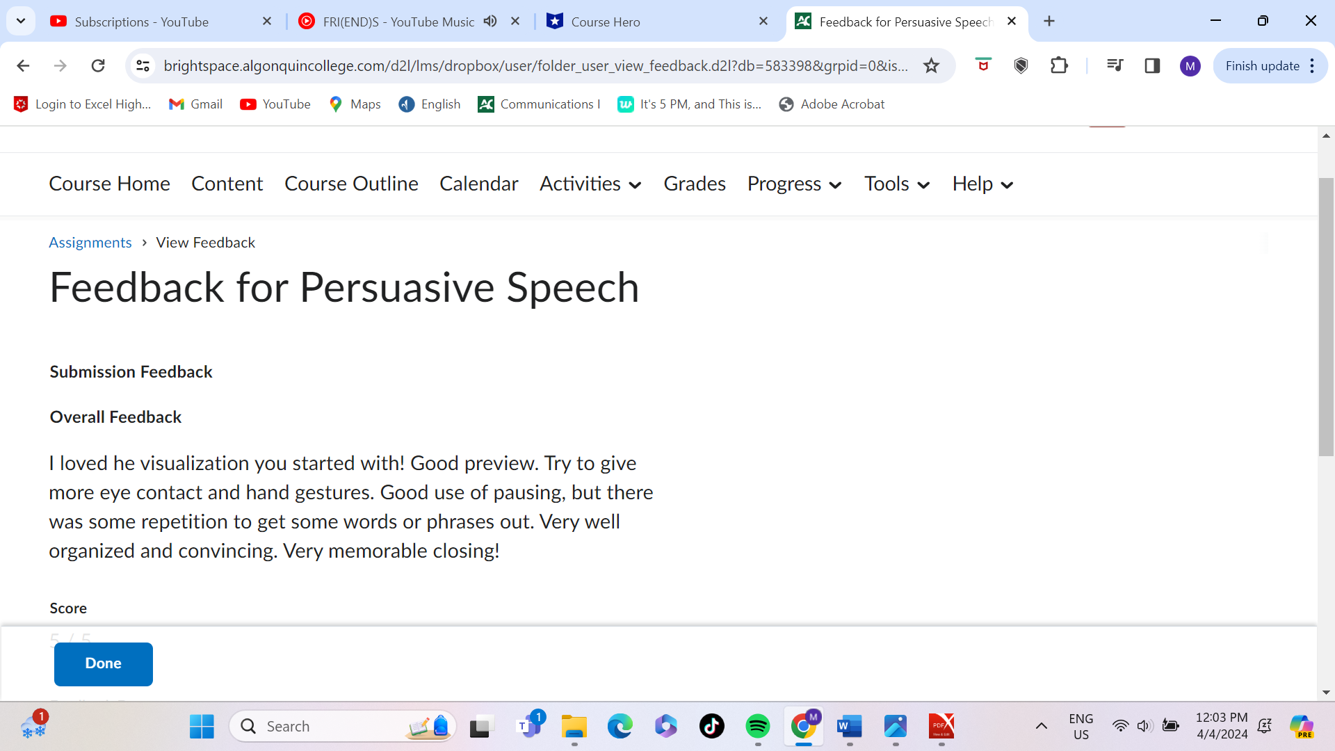How did your Ten-Minute Speech go? Reference