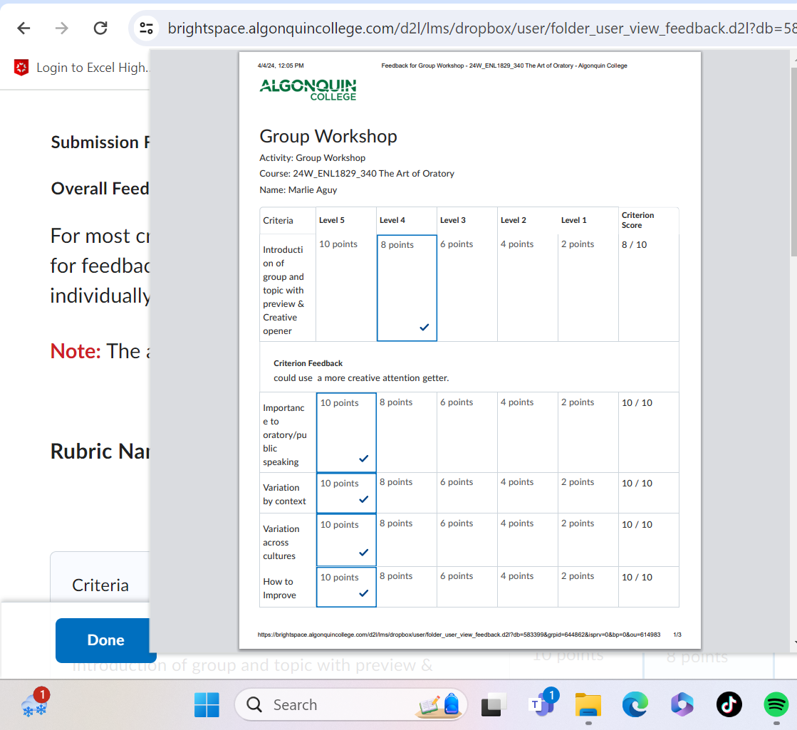 How did your Ten-Minute Speech go? Reference