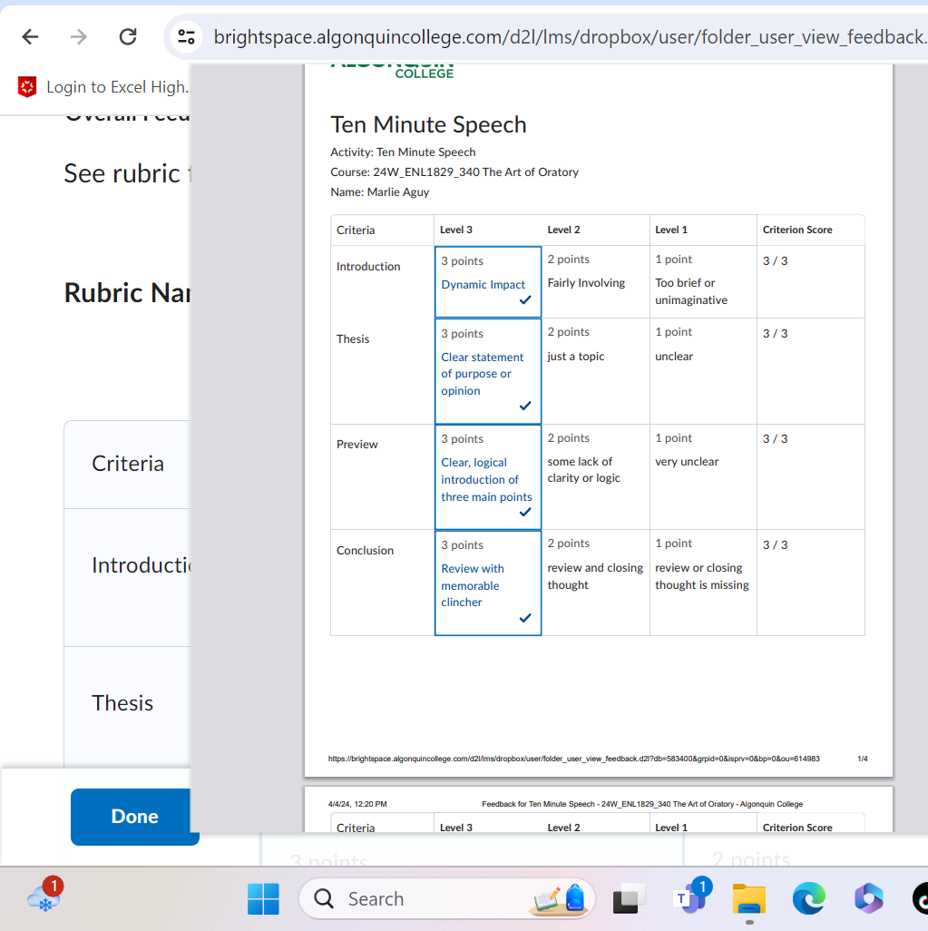 How did your Ten-Minute Speech go? Reference