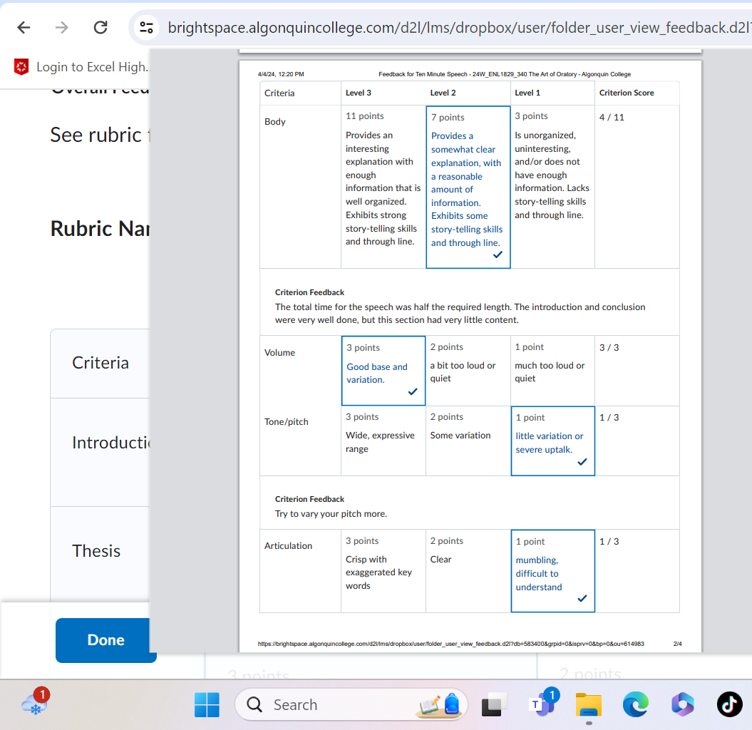 How did your Ten-Minute Speech go? Reference
