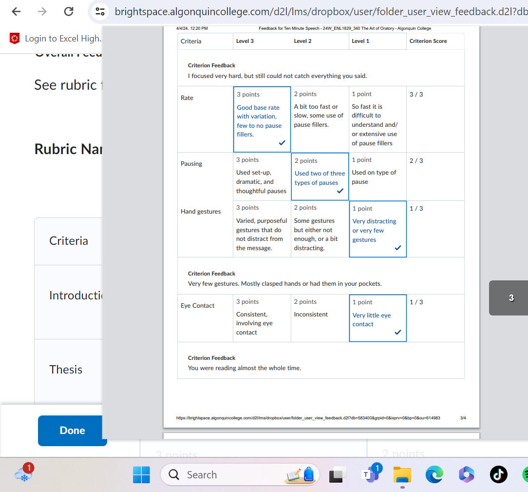 How did your Ten-Minute Speech go? Reference