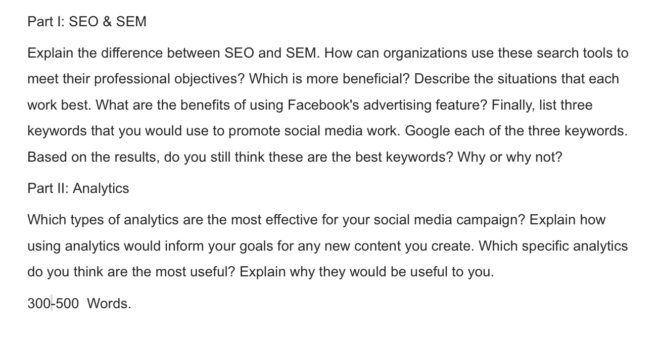 Part I: SEO & SEM Explain the difference between