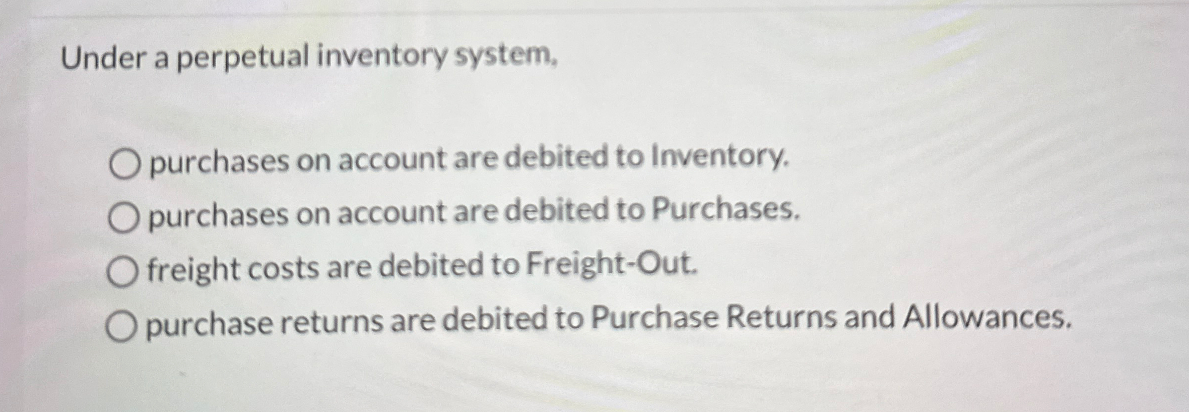 Under a perpetual inventory system, purchases on