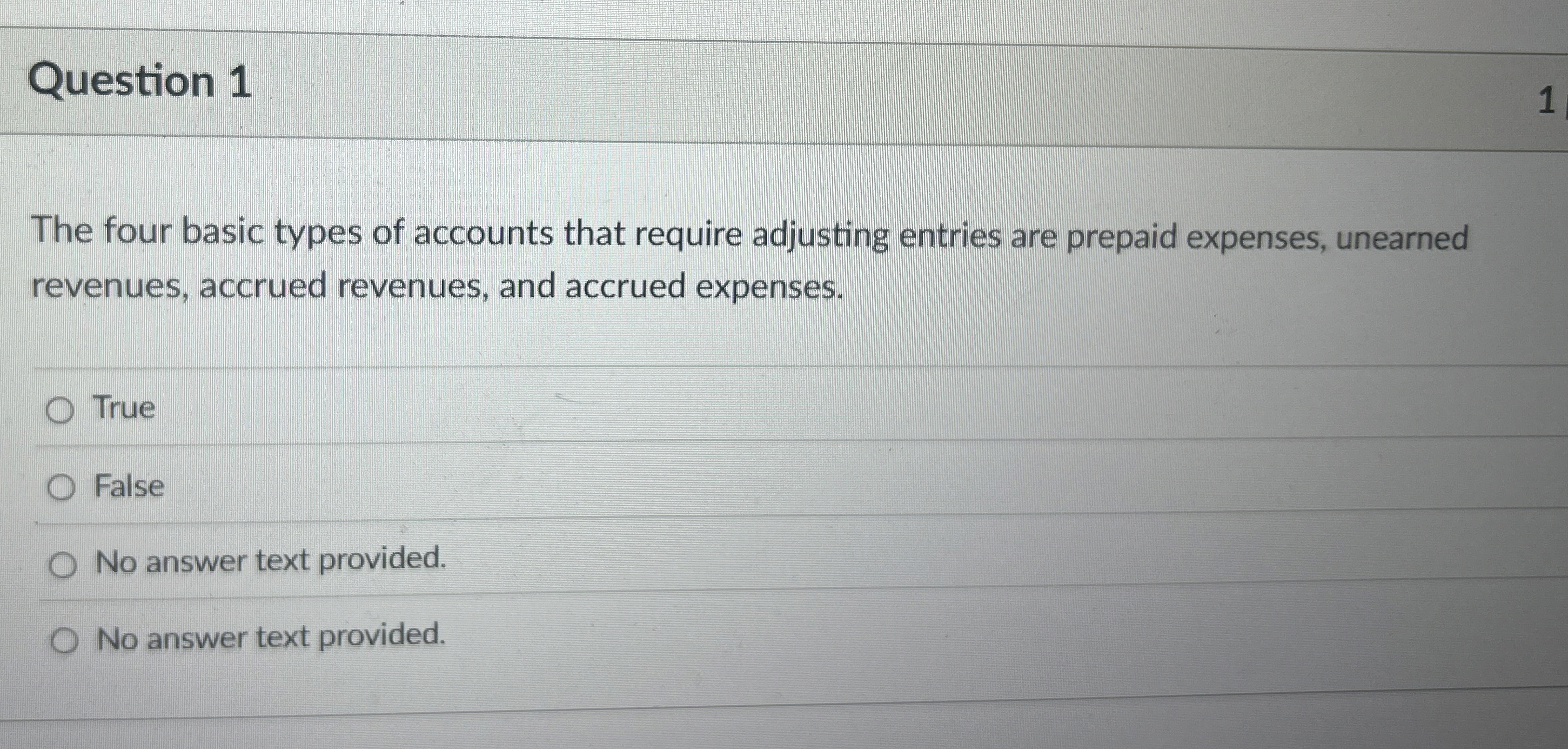 Question 1 The four basic types of accounts that