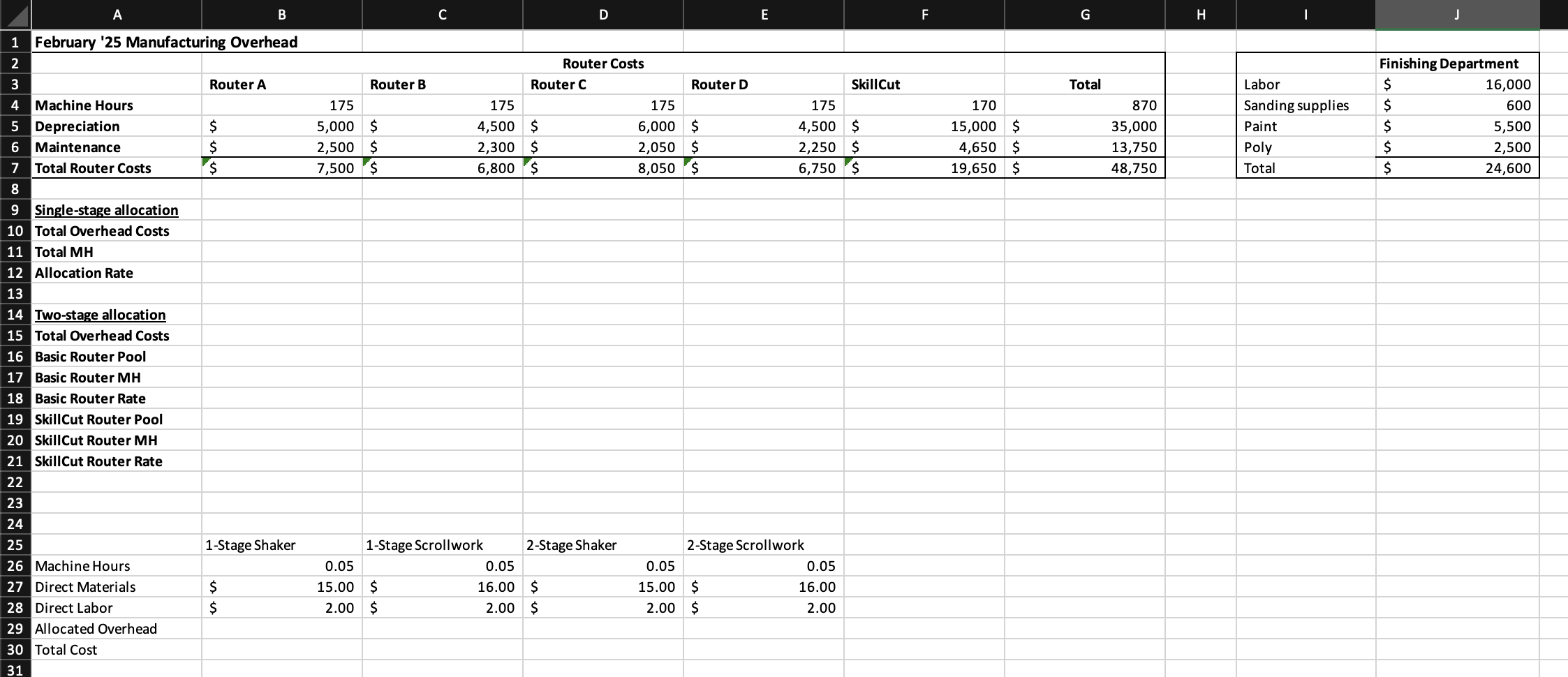 Question Under a two - stage cost allocation,