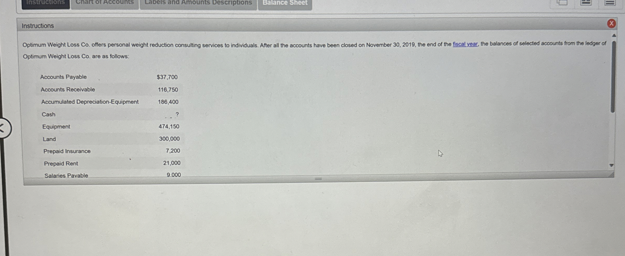 instructions Cnart of Accounts Labels and Amounts