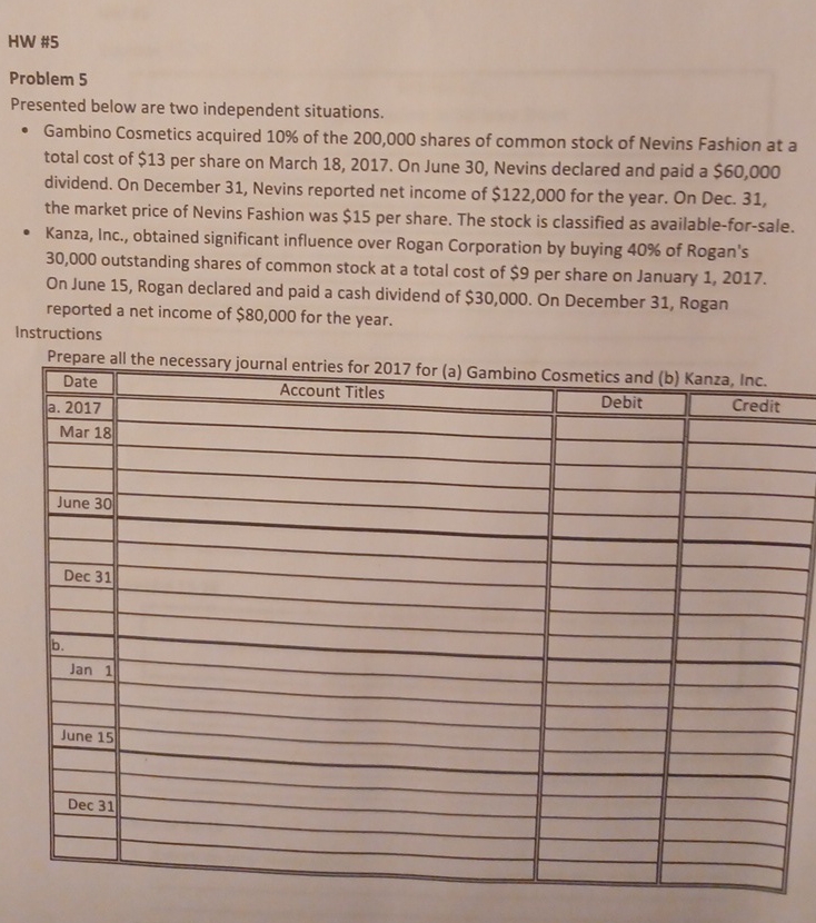 HW # 5 Problem 5 Presented below are two